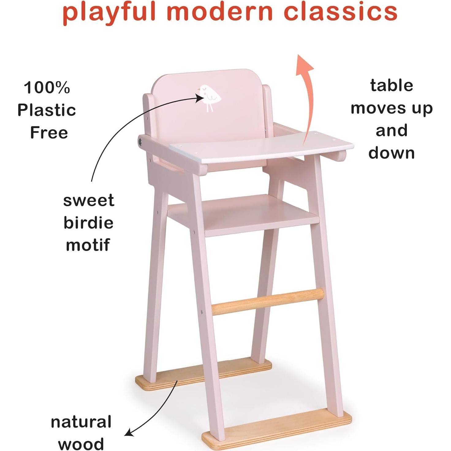 Silla Alta de Muñeca Mentari - Madera, 29x47.4 cm, Rosa