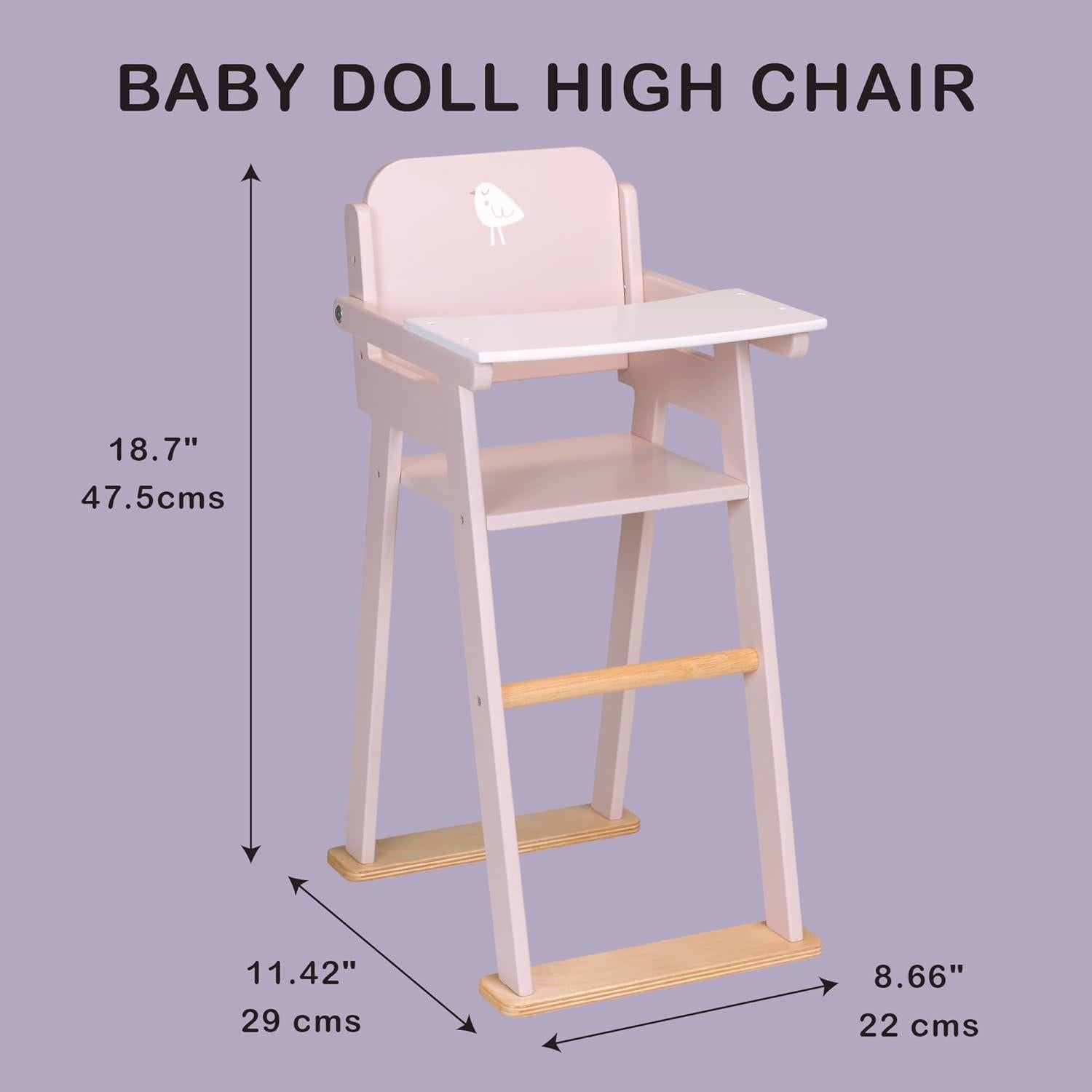 Silla Alta de Muñeca Mentari - Madera, 29x47.4 cm, Rosa