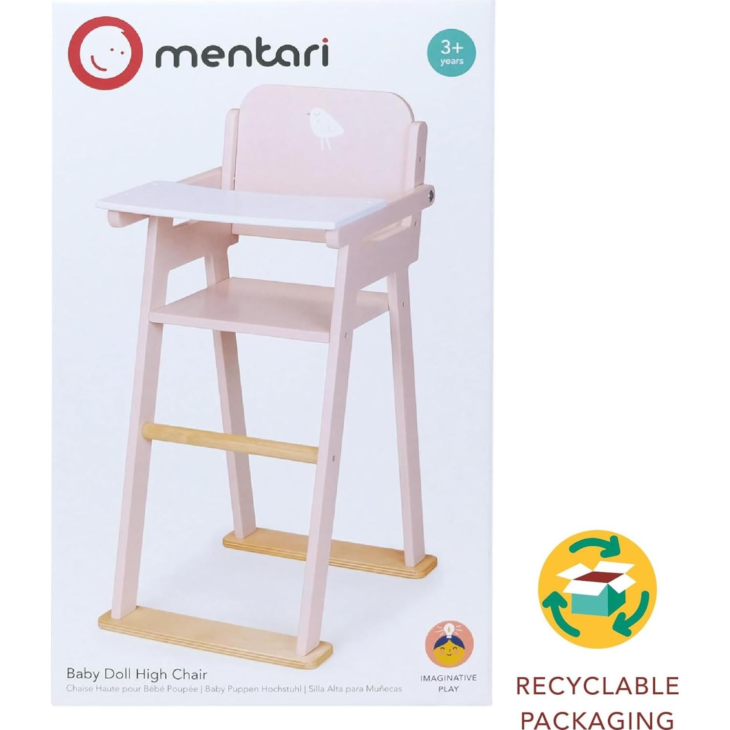 Silla Alta de Muñeca Mentari - Madera, 29x47.4 cm, Rosa