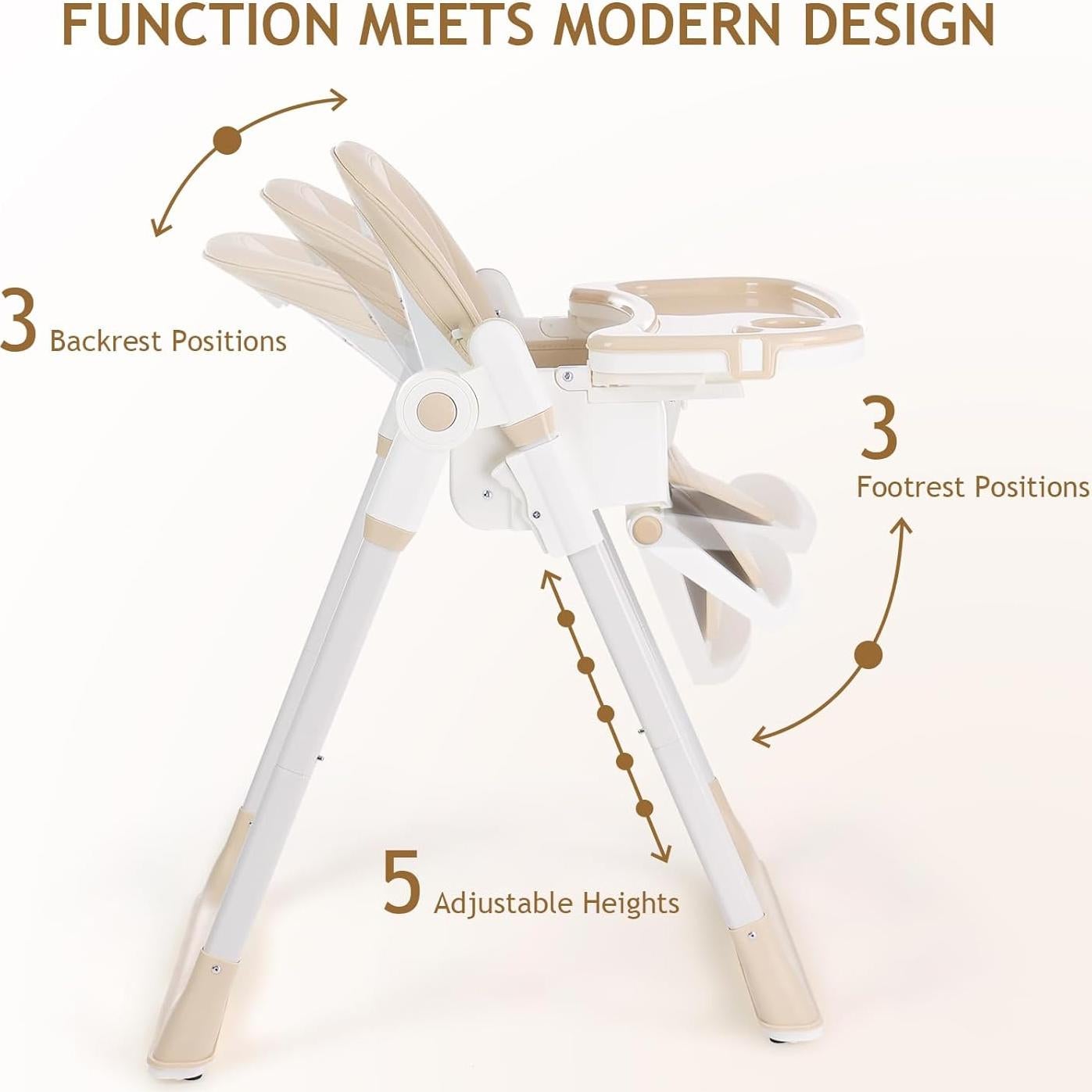 Silla Alta 3 en 1 Sunchildor Beige Ajustable y Plegable