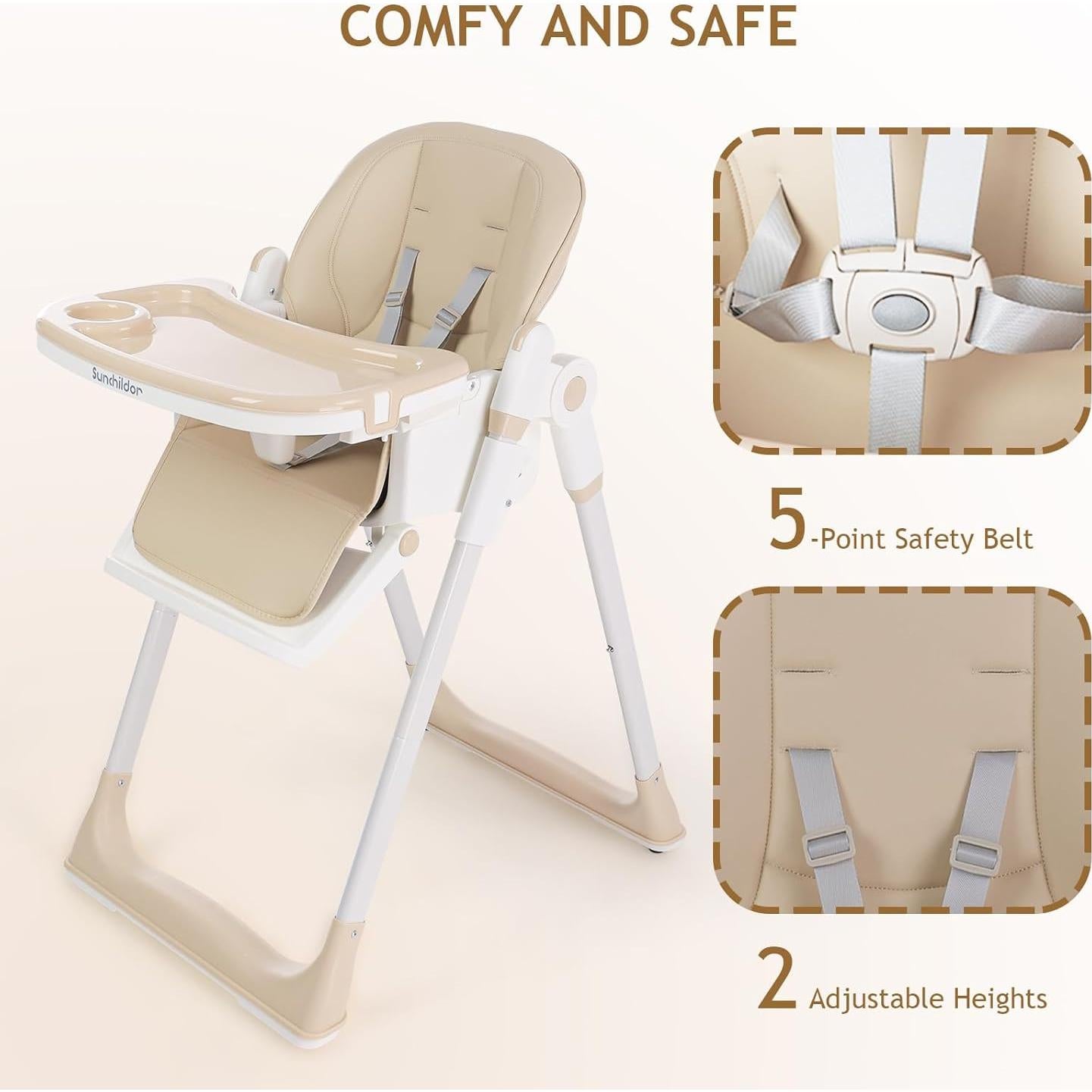 Silla Alta 3 en 1 Sunchildor Beige Ajustable y Plegable