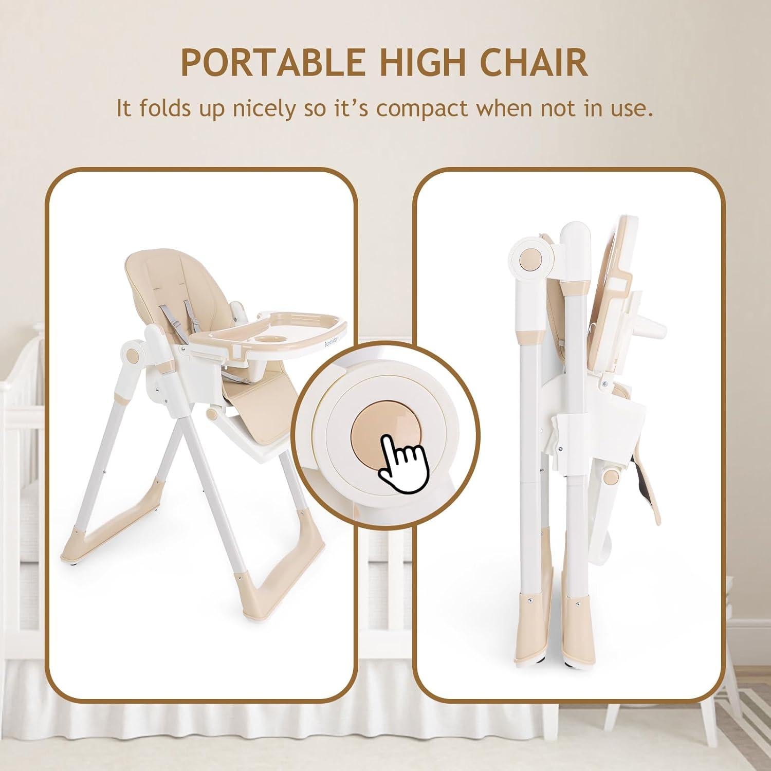 Silla Alta 3 en 1 Sunchildor Beige Ajustable y Plegable