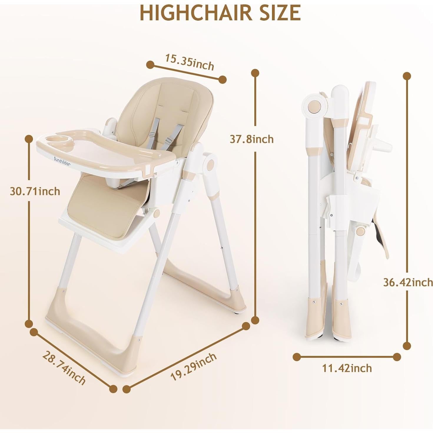 Silla Alta 3 en 1 Sunchildor Beige Ajustable y Plegable