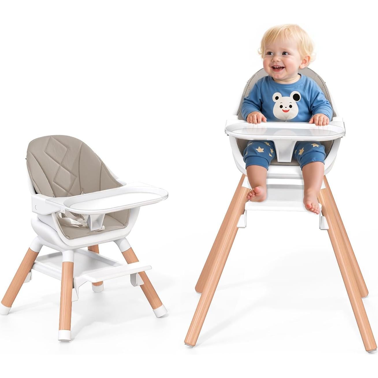 Silla Alta para Bebé 6 en 1 DDIOYIUR con Cojín PU Champagne