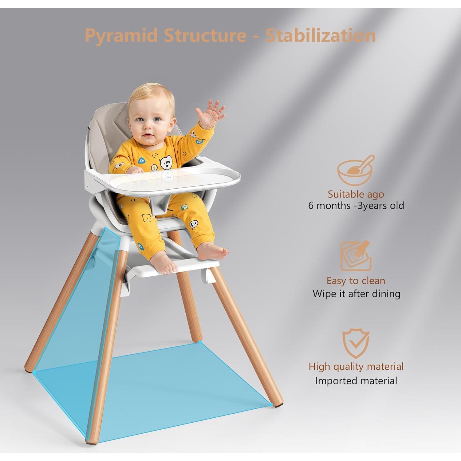 Silla Alta para Bebé 6 en 1 DDIOYIUR con Cojín PU Champagne