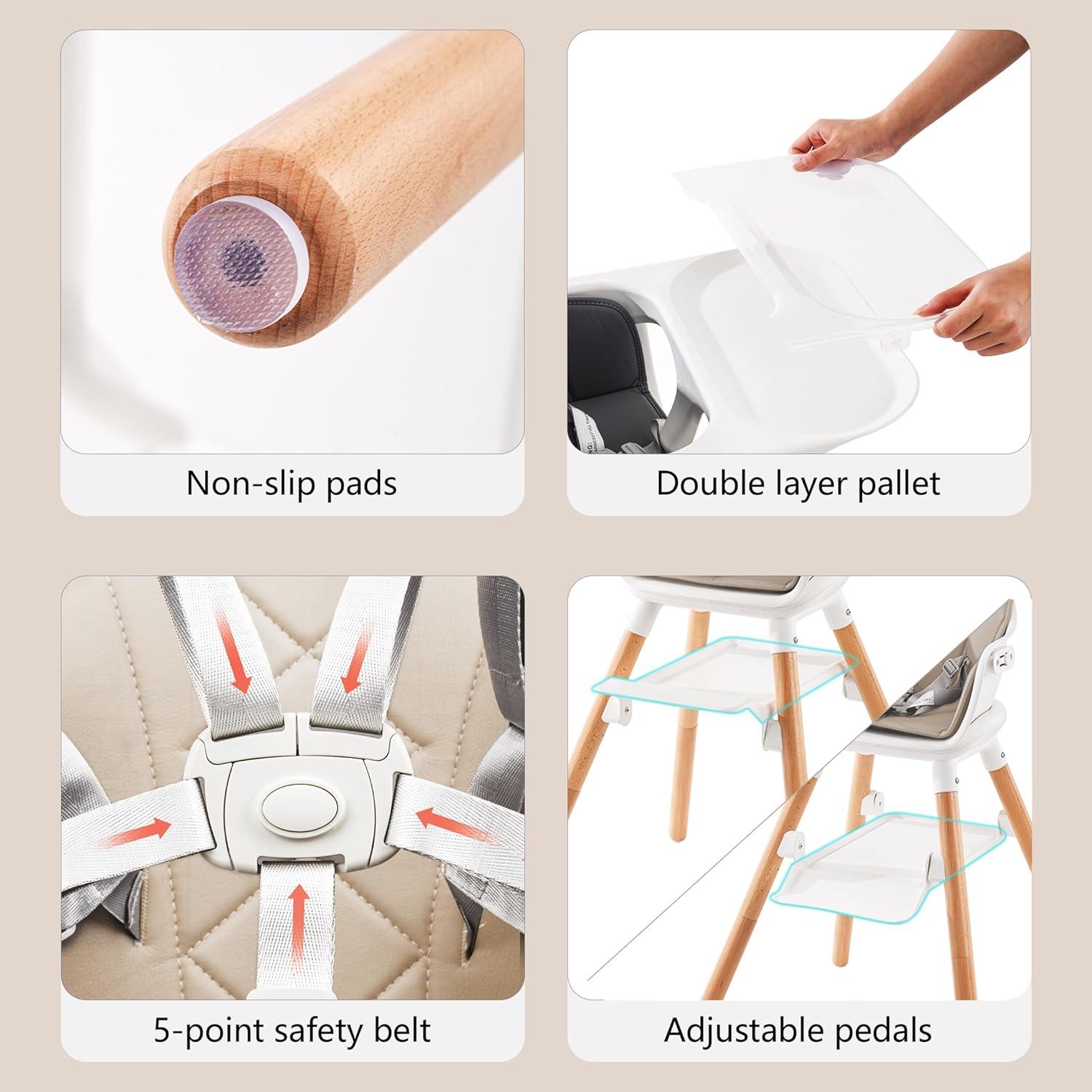 Silla Alta para Bebé 6 en 1 DDIOYIUR con Cojín PU Champagne