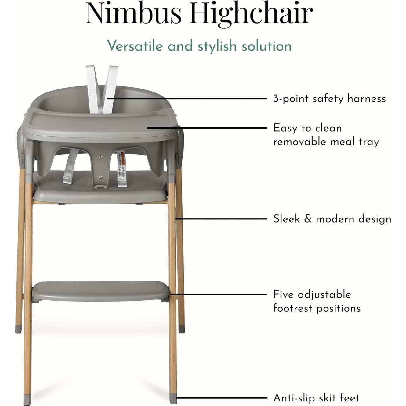 Silla Alta Evolur Nimbus Gris Oscuro con Arnés de Seguridad