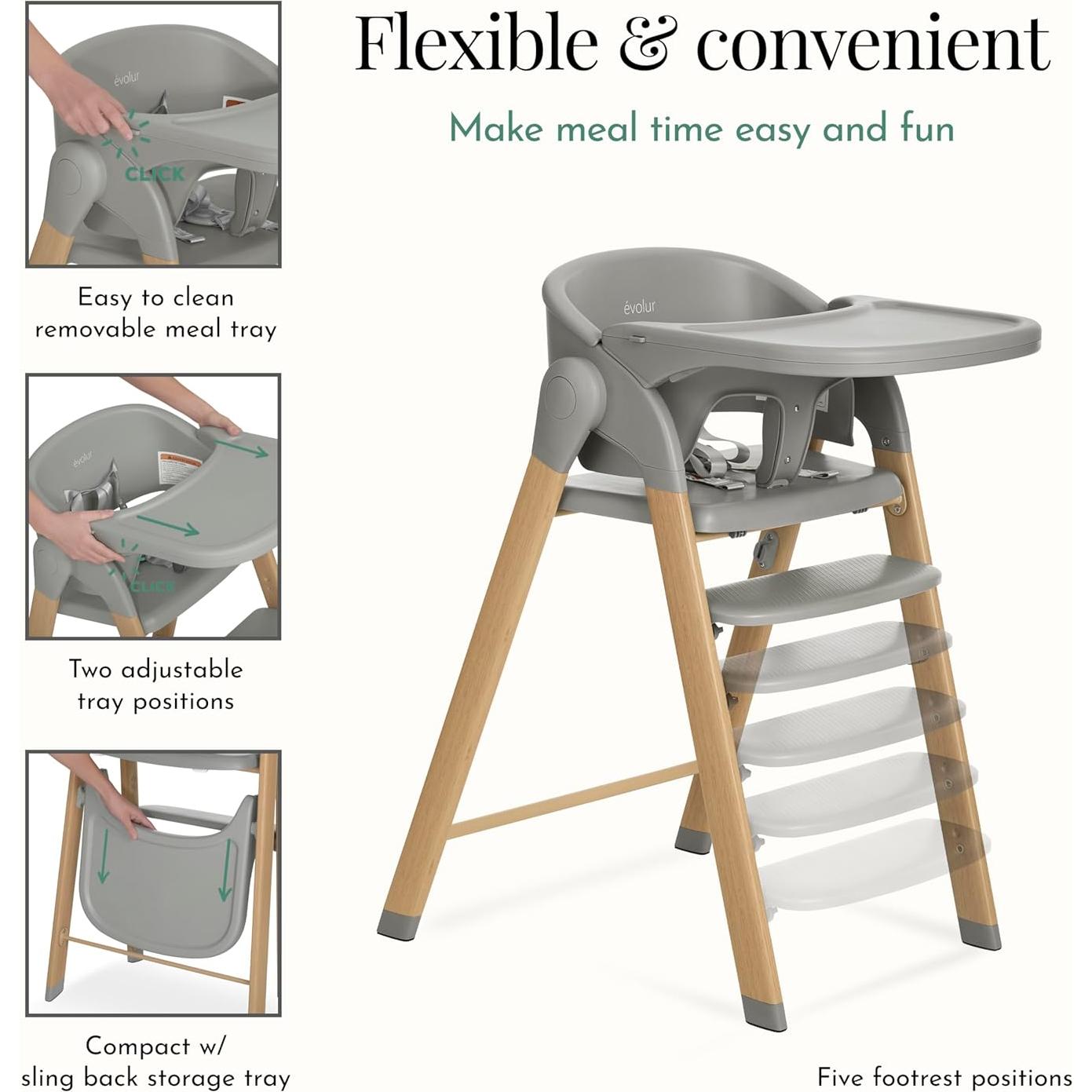 Silla Alta Evolur Nimbus Gris Oscuro con Arnés de Seguridad