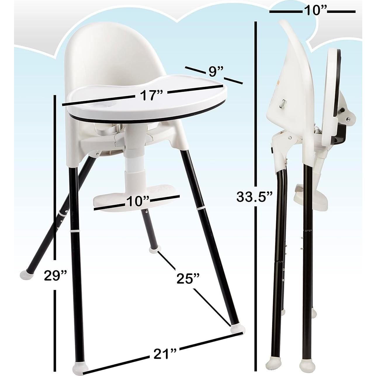 Silla Alta Plegable Cozy Tot Deluxe Negra y Blanca 55.88x50.8 cm