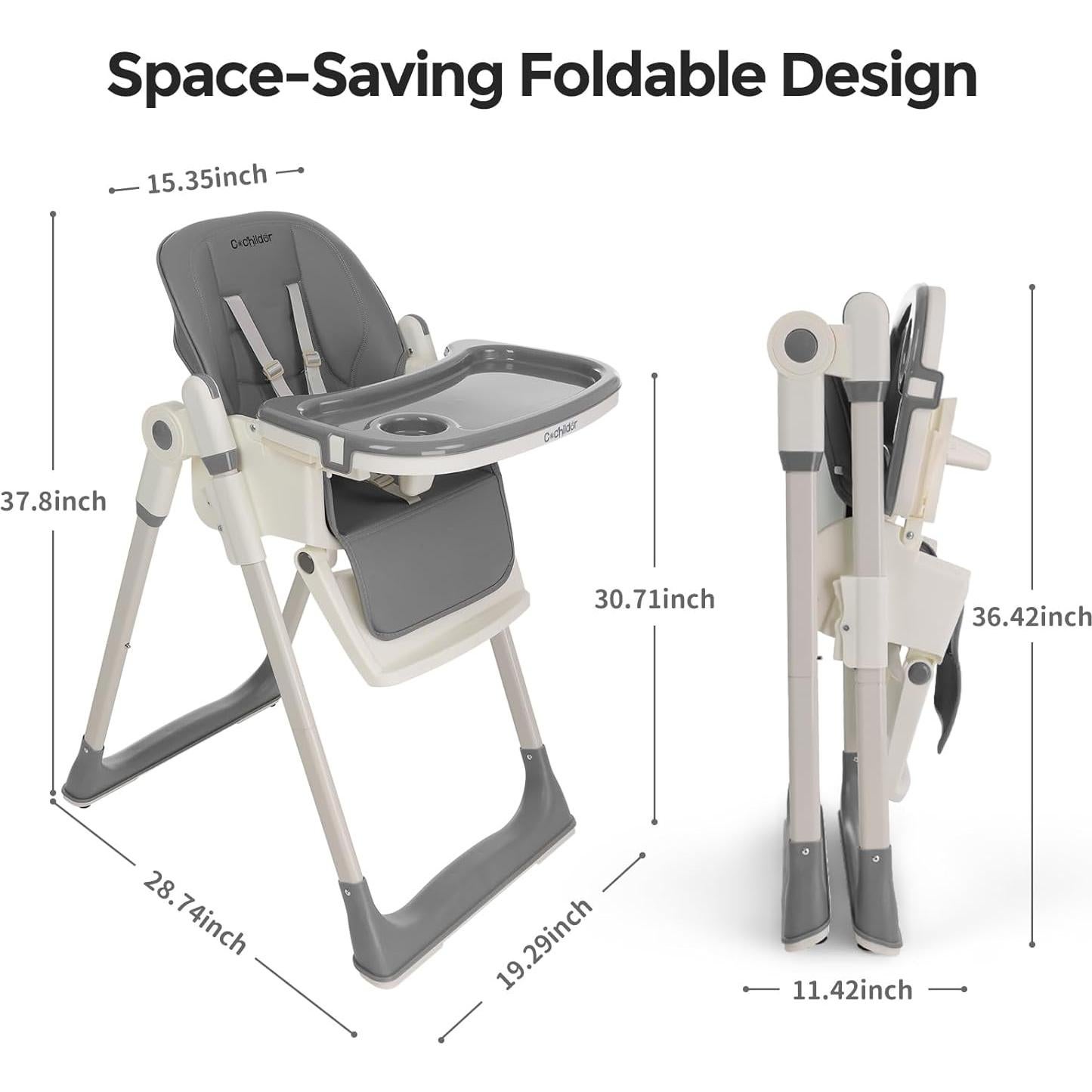 Silla Alta Plegable 3-en-1 Cochildor - Ajustable, Reclinable, Gris