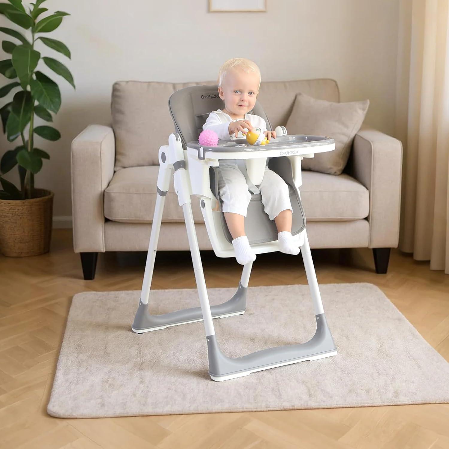Silla Alta Plegable 3-en-1 Cochildor - Ajustable, Reclinable, Gris