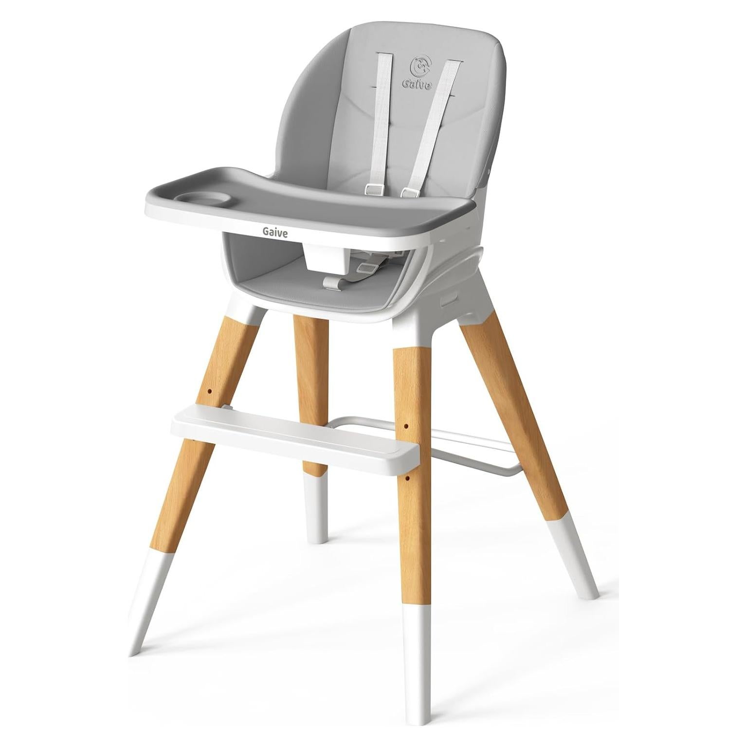Silla Alta Convertible 8 en 1 para Bebés Gris - Madera de Haya