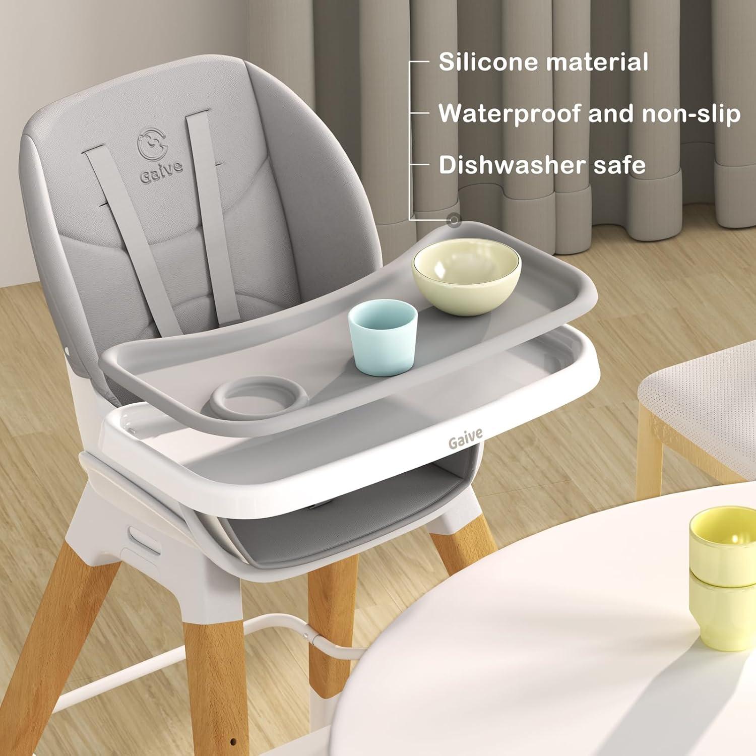 Silla Alta Convertible 8 en 1 para Bebés Gris - Madera de Haya