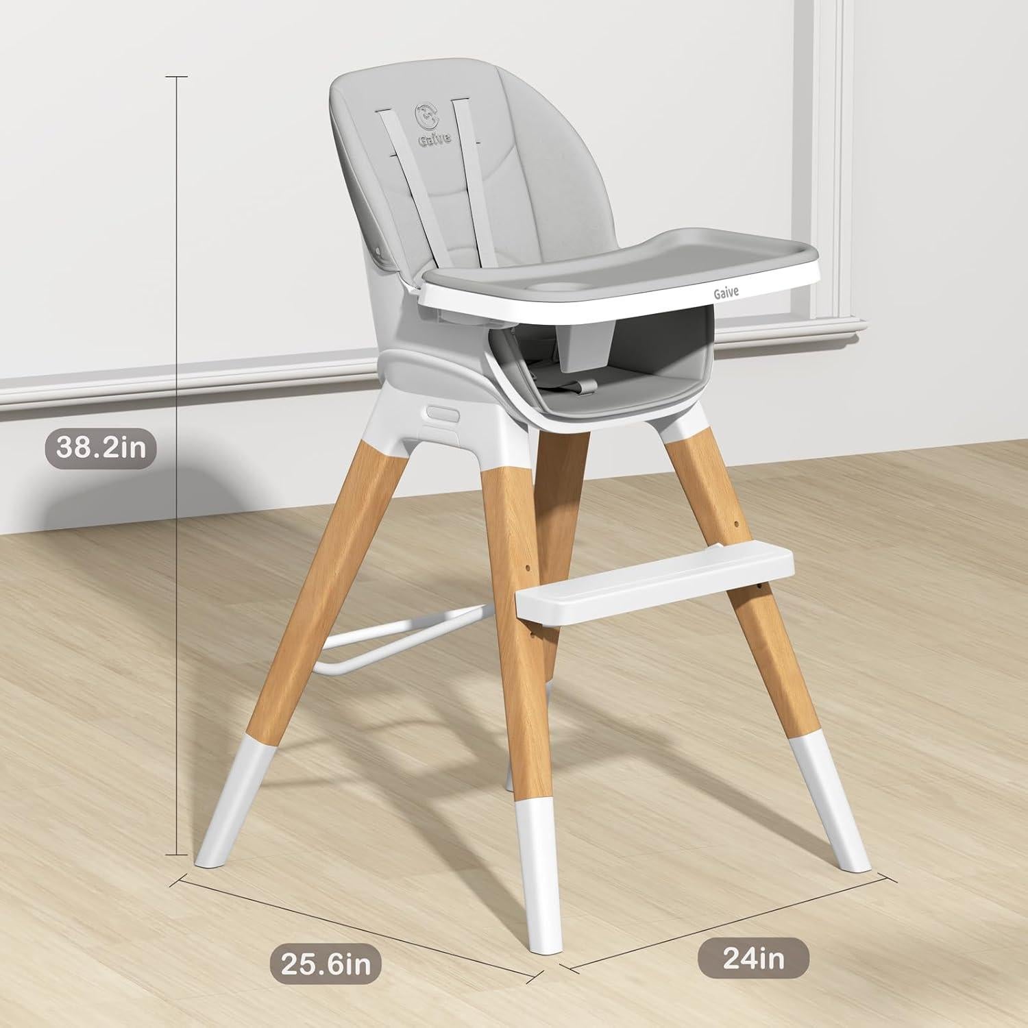 Silla Alta Convertible 8 en 1 para Bebés Gris - Madera de Haya