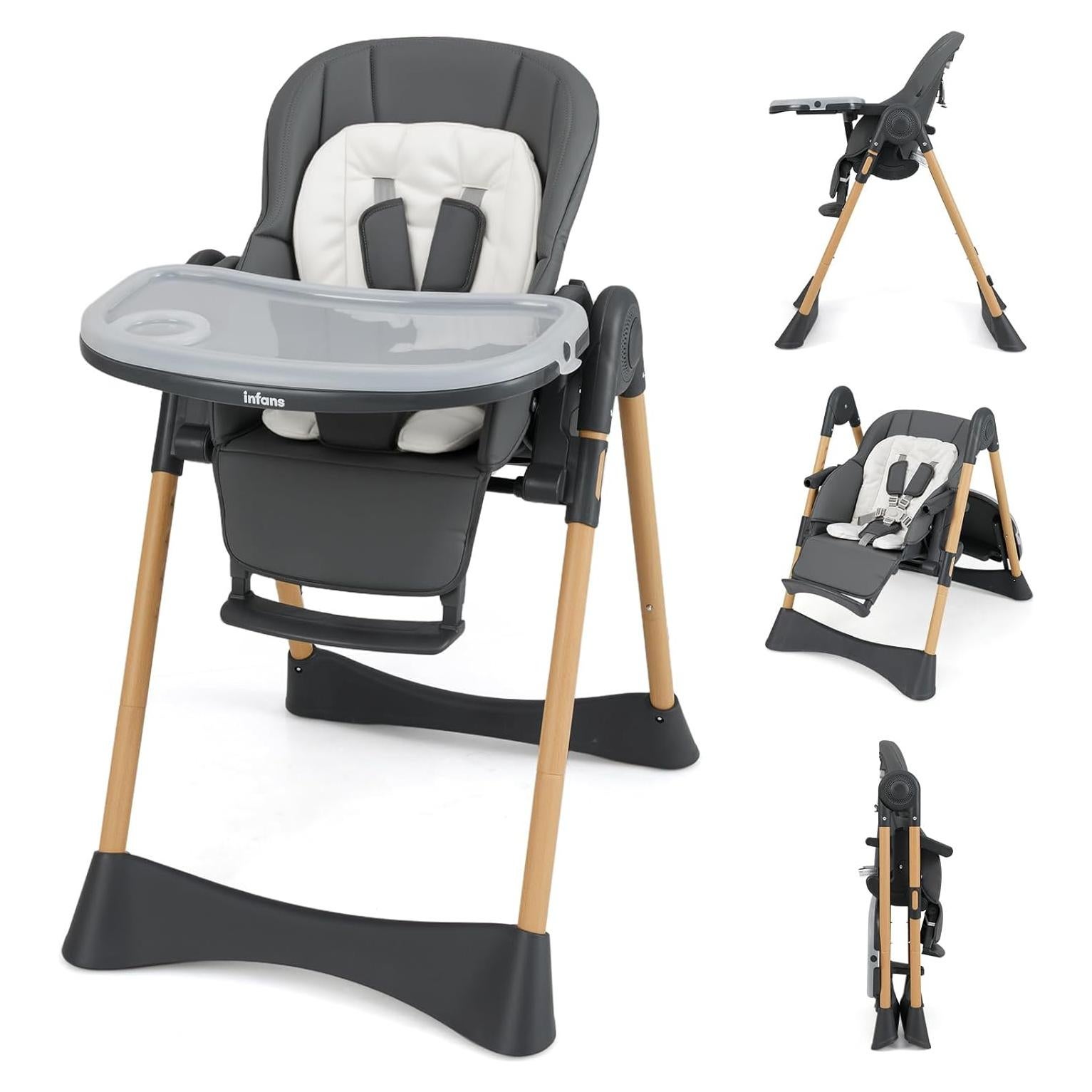 Silla Alta INFANS Plegable para Bebés Ajustable Gris Oscuro