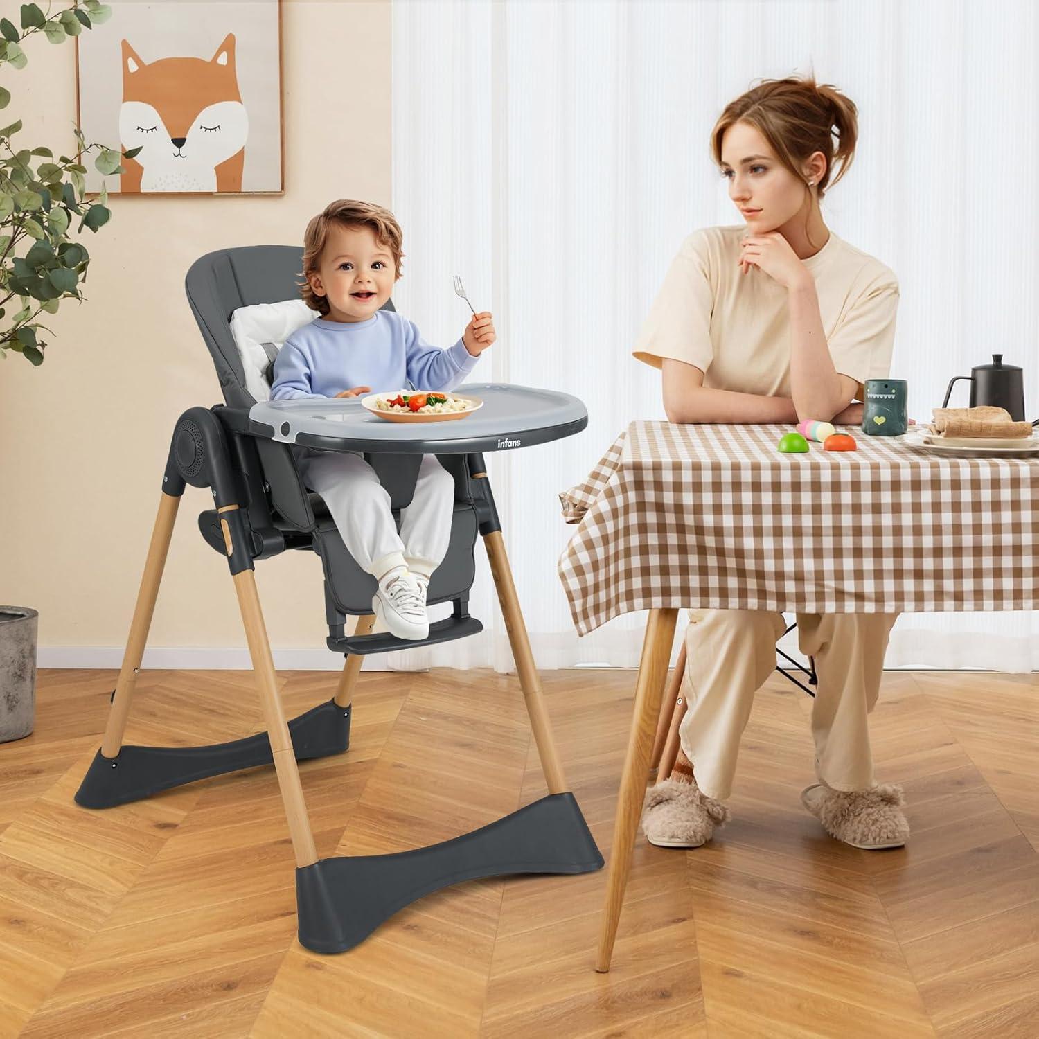 Silla Alta INFANS Plegable para Bebés Ajustable Gris Oscuro