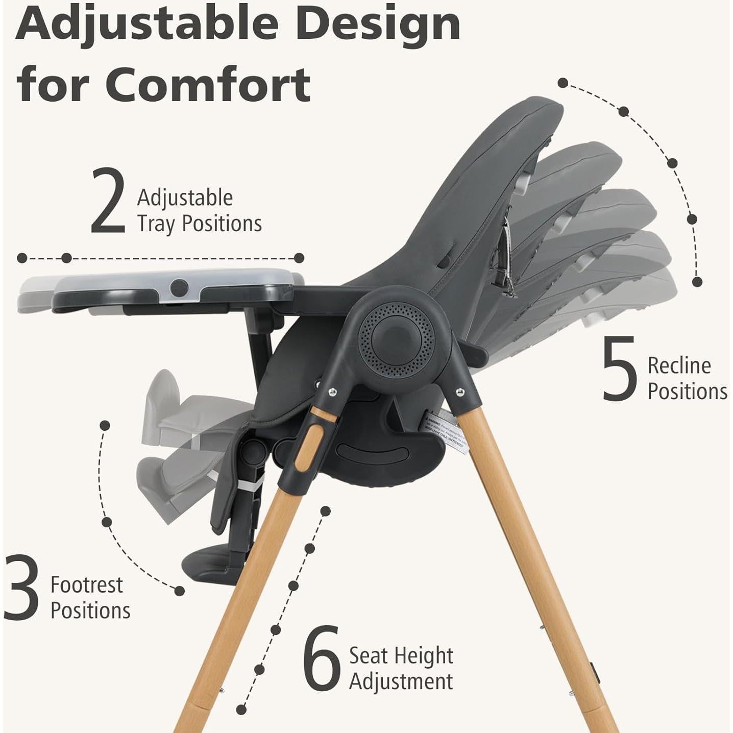 Silla Alta INFANS Plegable para Bebés Ajustable Gris Oscuro