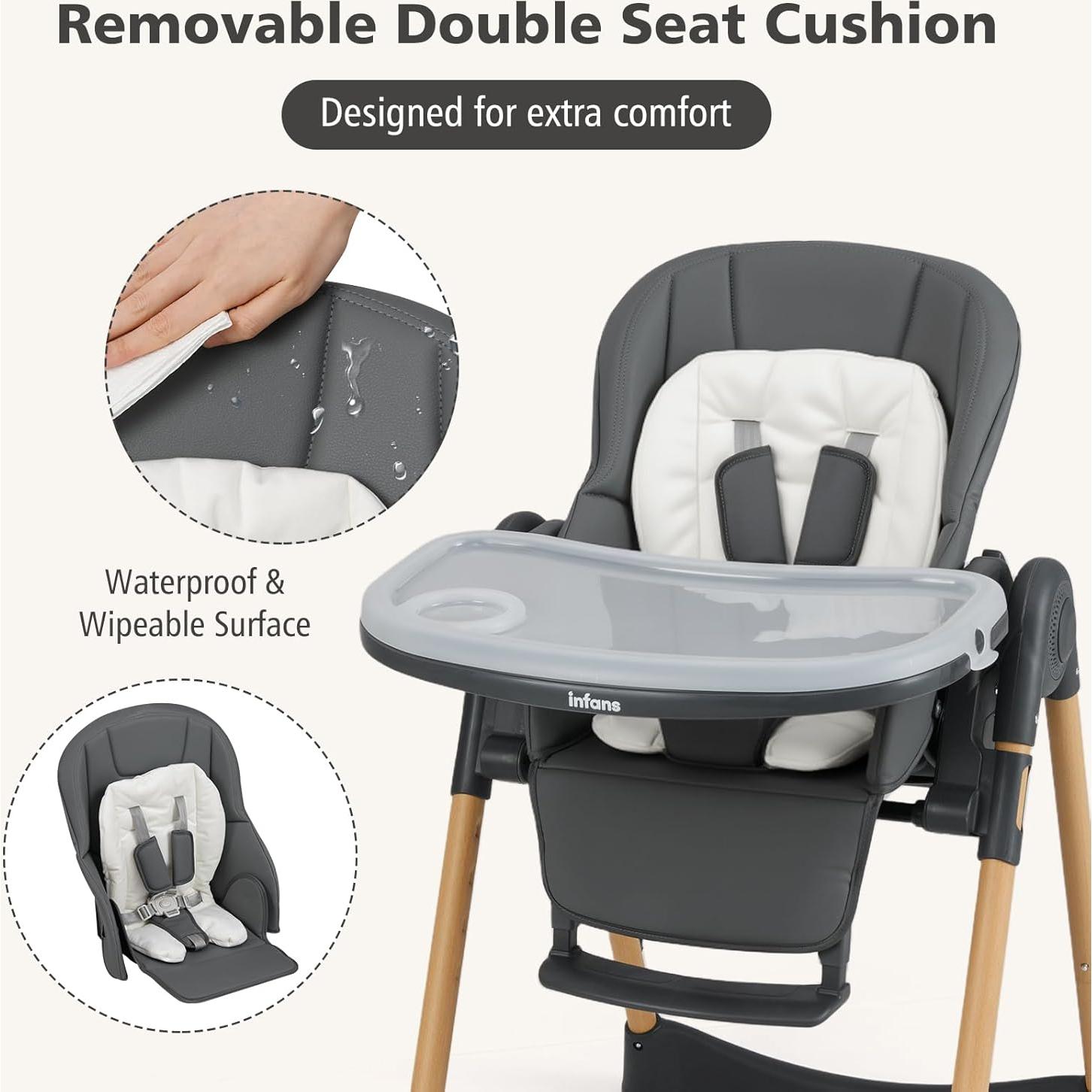 Silla Alta INFANS Plegable para Bebés Ajustable Gris Oscuro