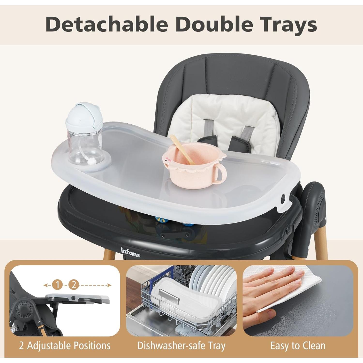 Silla Alta INFANS Plegable para Bebés Ajustable Gris Oscuro