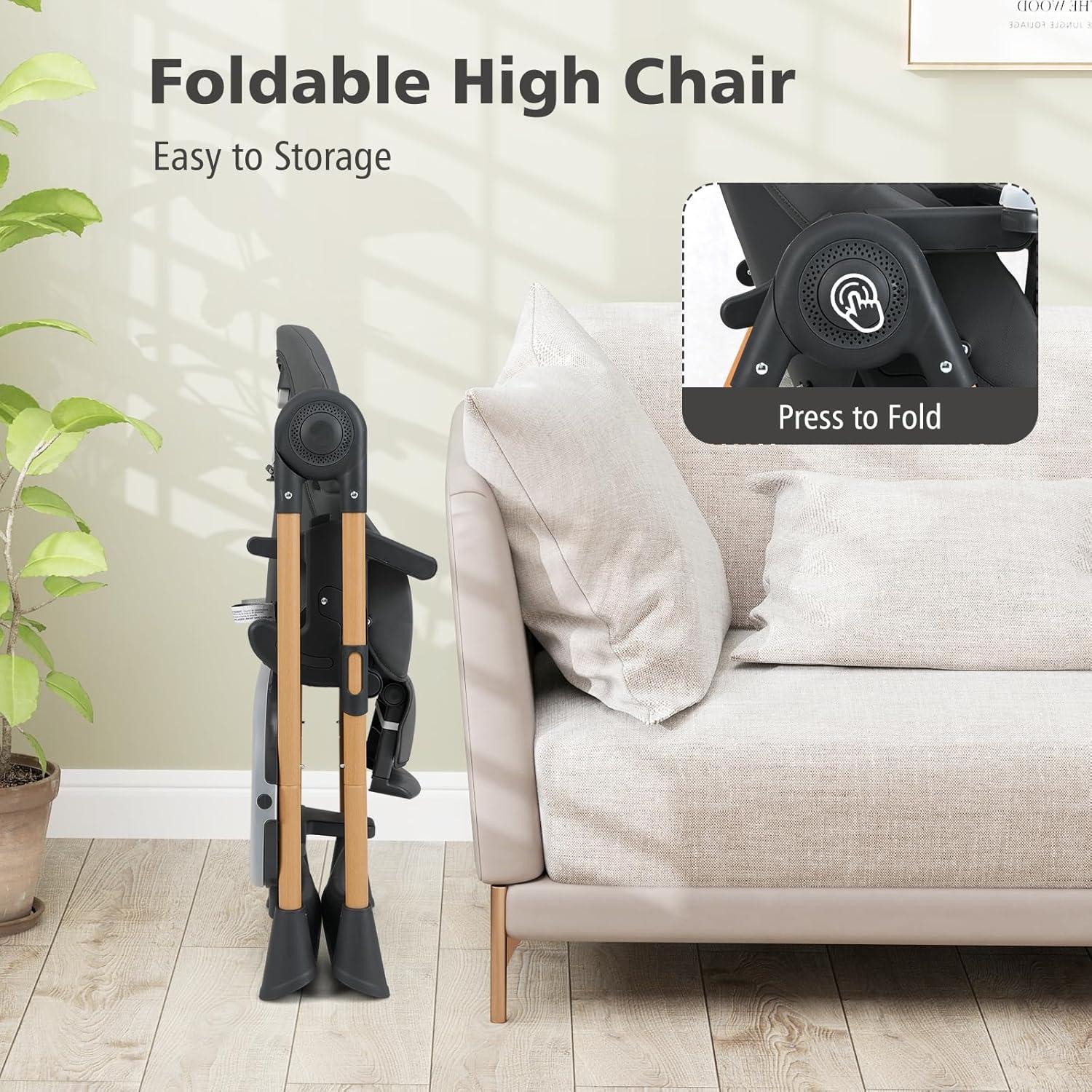 Silla Alta INFANS Plegable para Bebés Ajustable Gris Oscuro