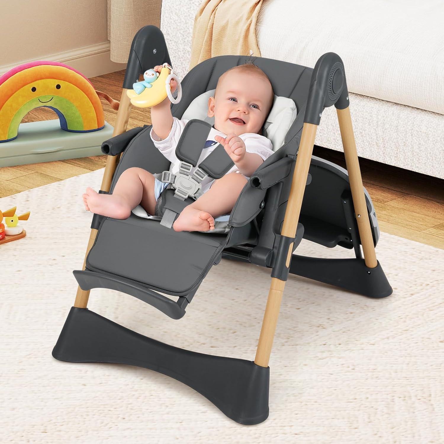 Silla Alta INFANS Plegable para Bebés Ajustable Gris Oscuro