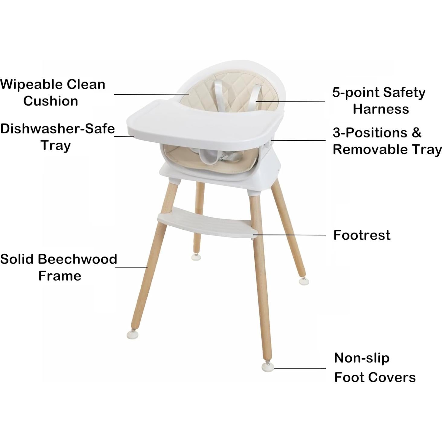 Silla Alta 3 en 1 Albert Baby Beige - Madera y Plástico, 22.7 kg