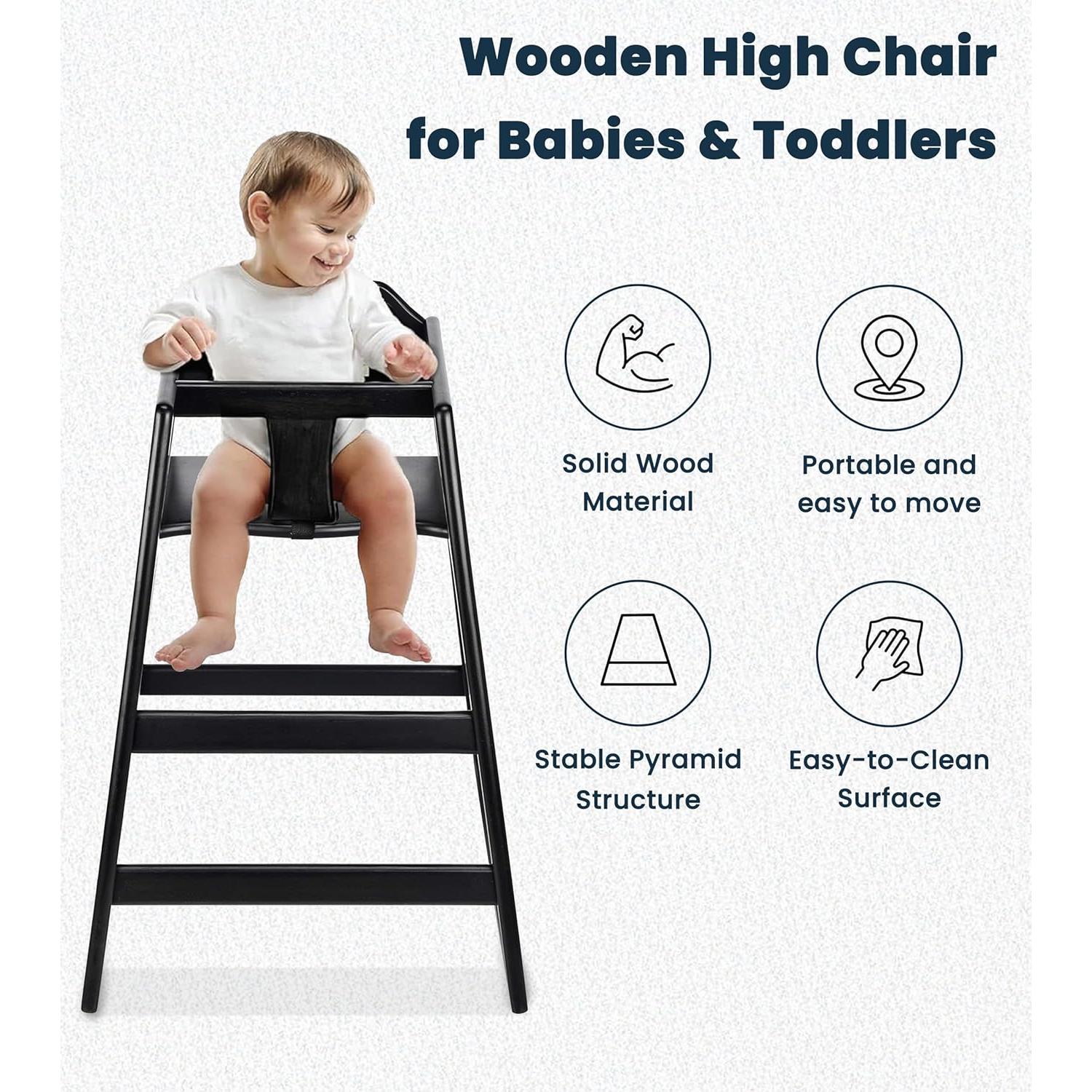 Sillas Altas de Madera Alpine para Bebés - 2 Paquete Negro