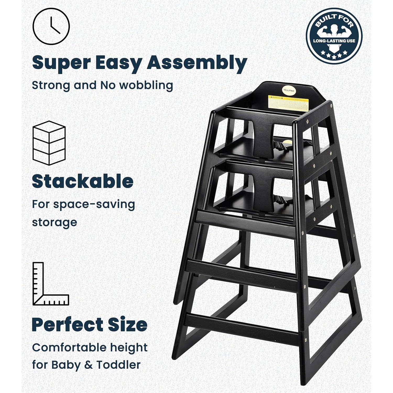 Sillas Altas de Madera Alpine para Bebés - 2 Paquete Negro