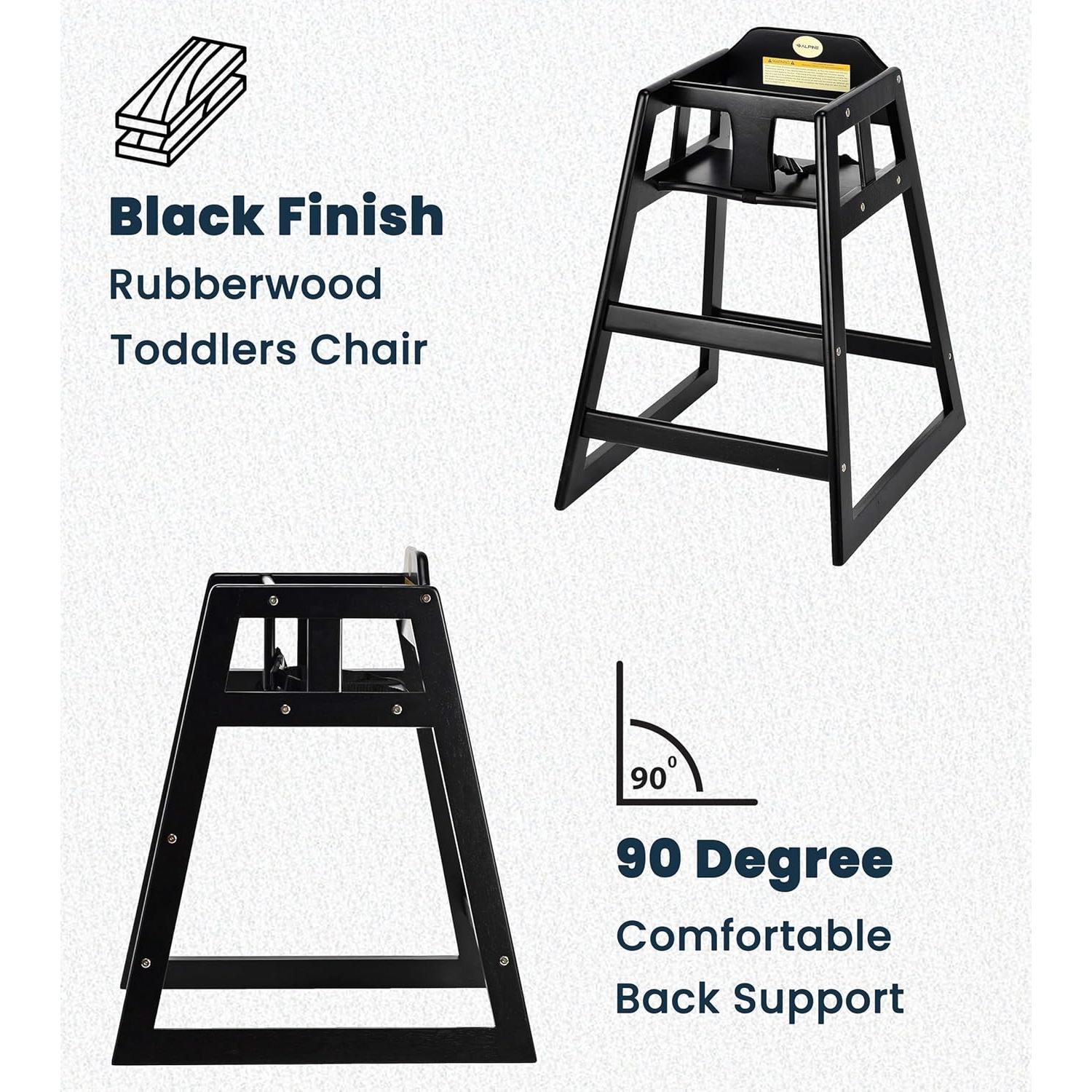 Sillas Altas de Madera Alpine para Bebés - 2 Paquete Negro