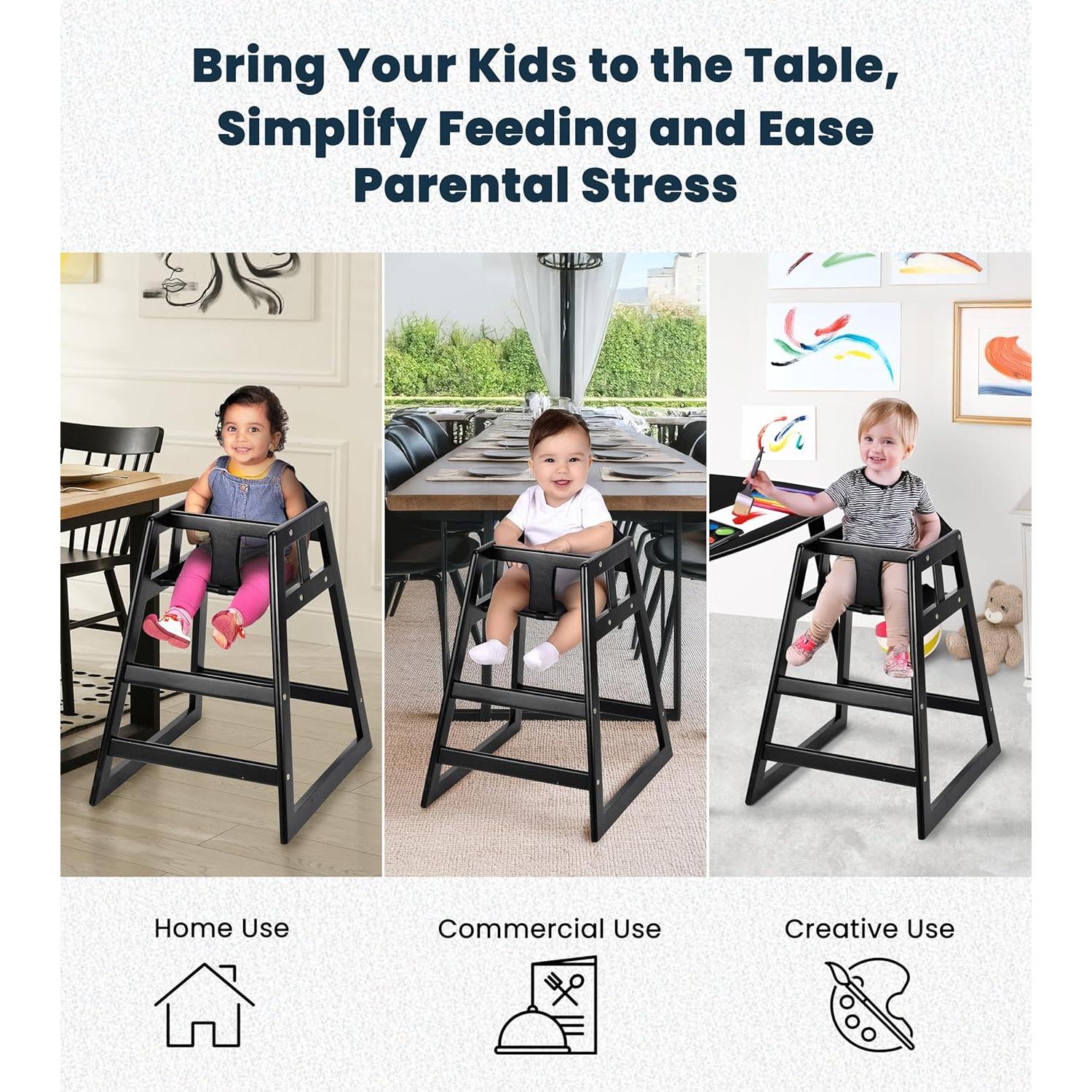 Sillas Altas de Madera Alpine para Bebés - 2 Paquete Negro