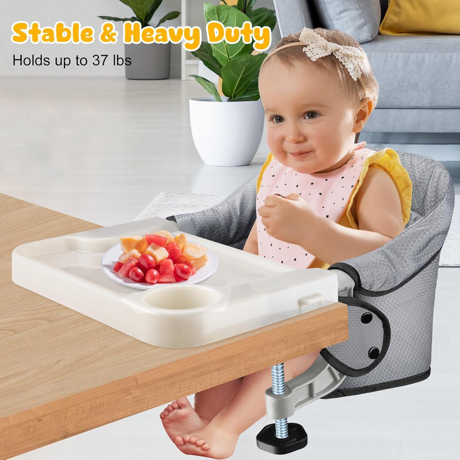 Silla Alta Plegable para Bebés con Bandeja Desmontable Gris
