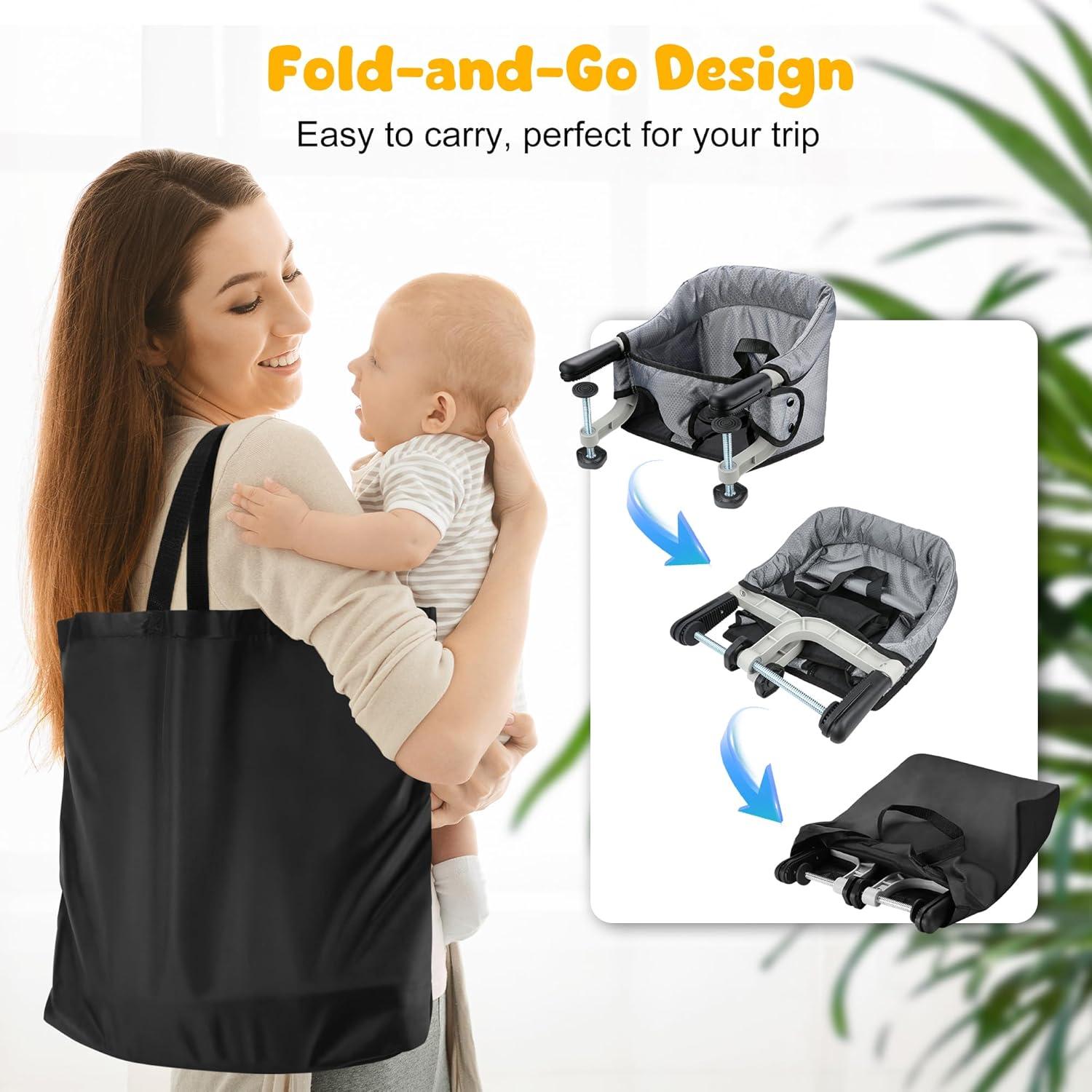 Silla Alta Plegable para Bebés con Bandeja Desmontable Gris