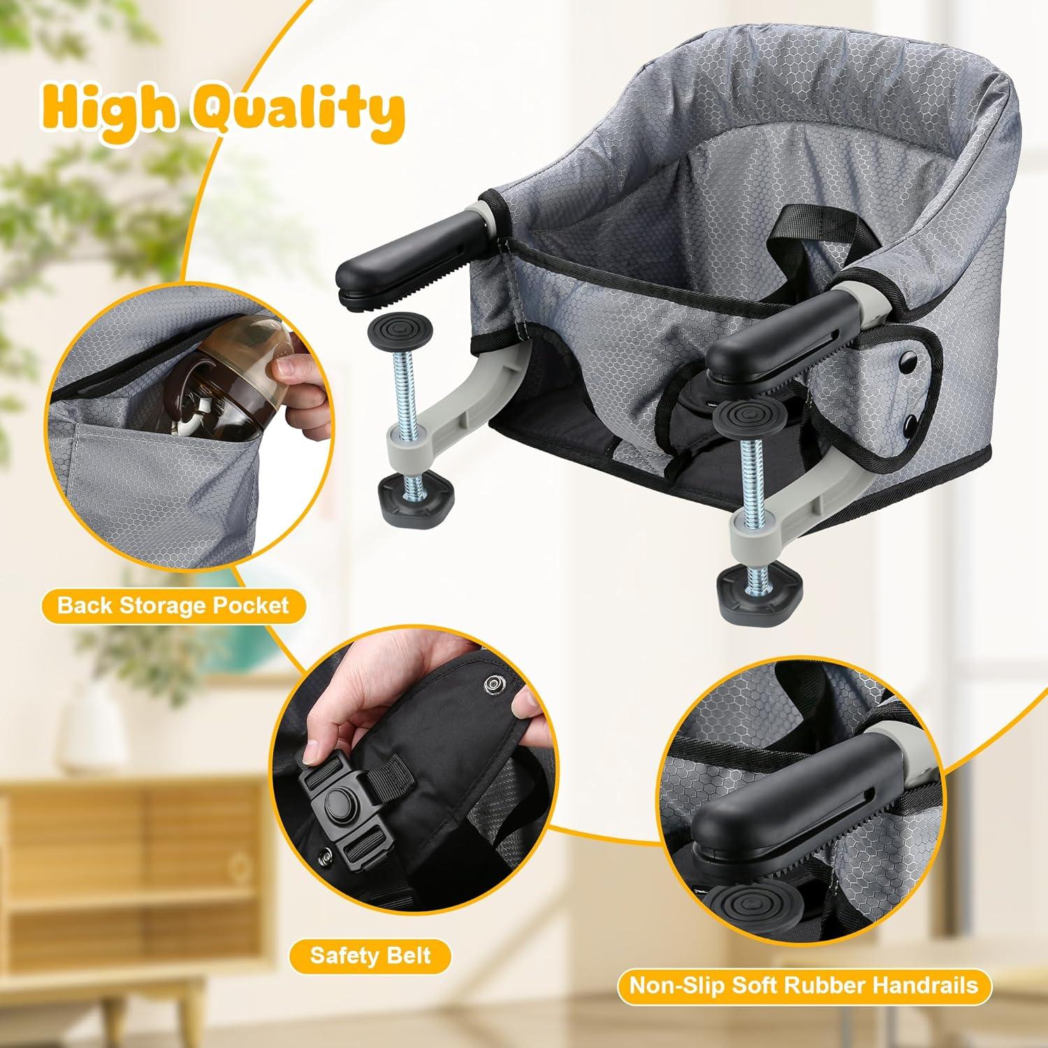 Silla Alta Plegable para Bebés con Bandeja Desmontable Gris