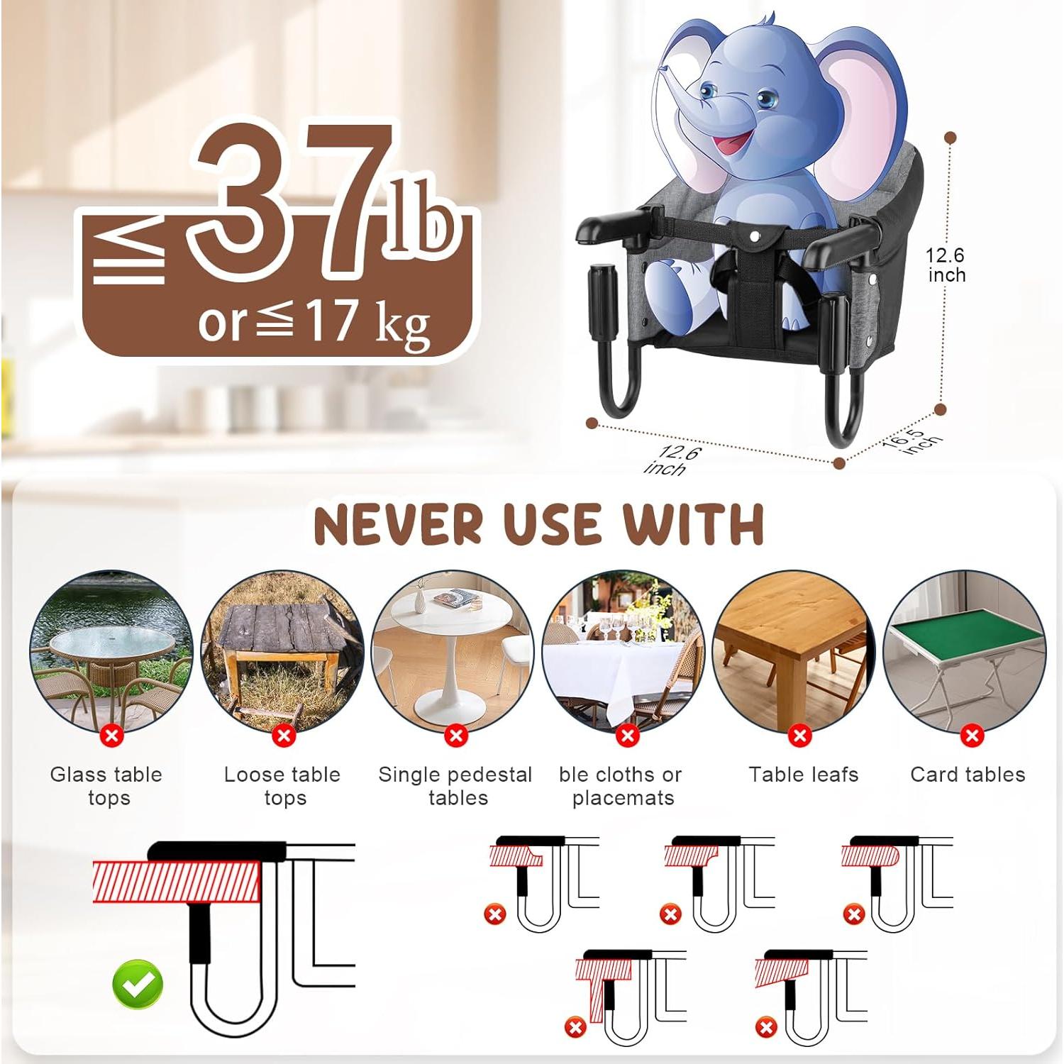 Silla Alta Gancho Baby Bliss Portátil para Bebés 6-36 Meses