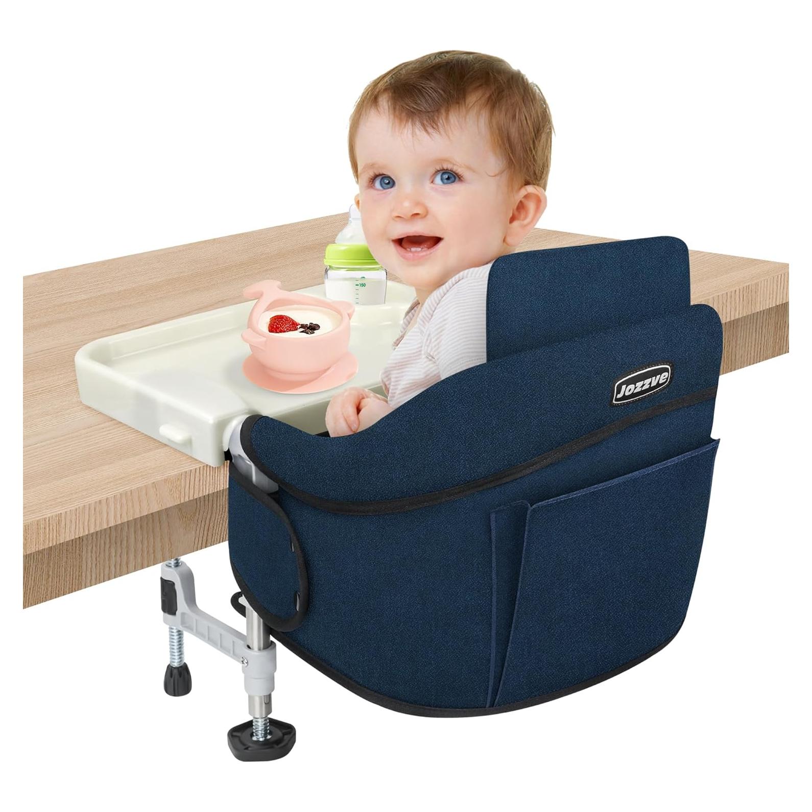 Silla Alta Portátil Jozzve con Gancho y Bandeja Removible Azul