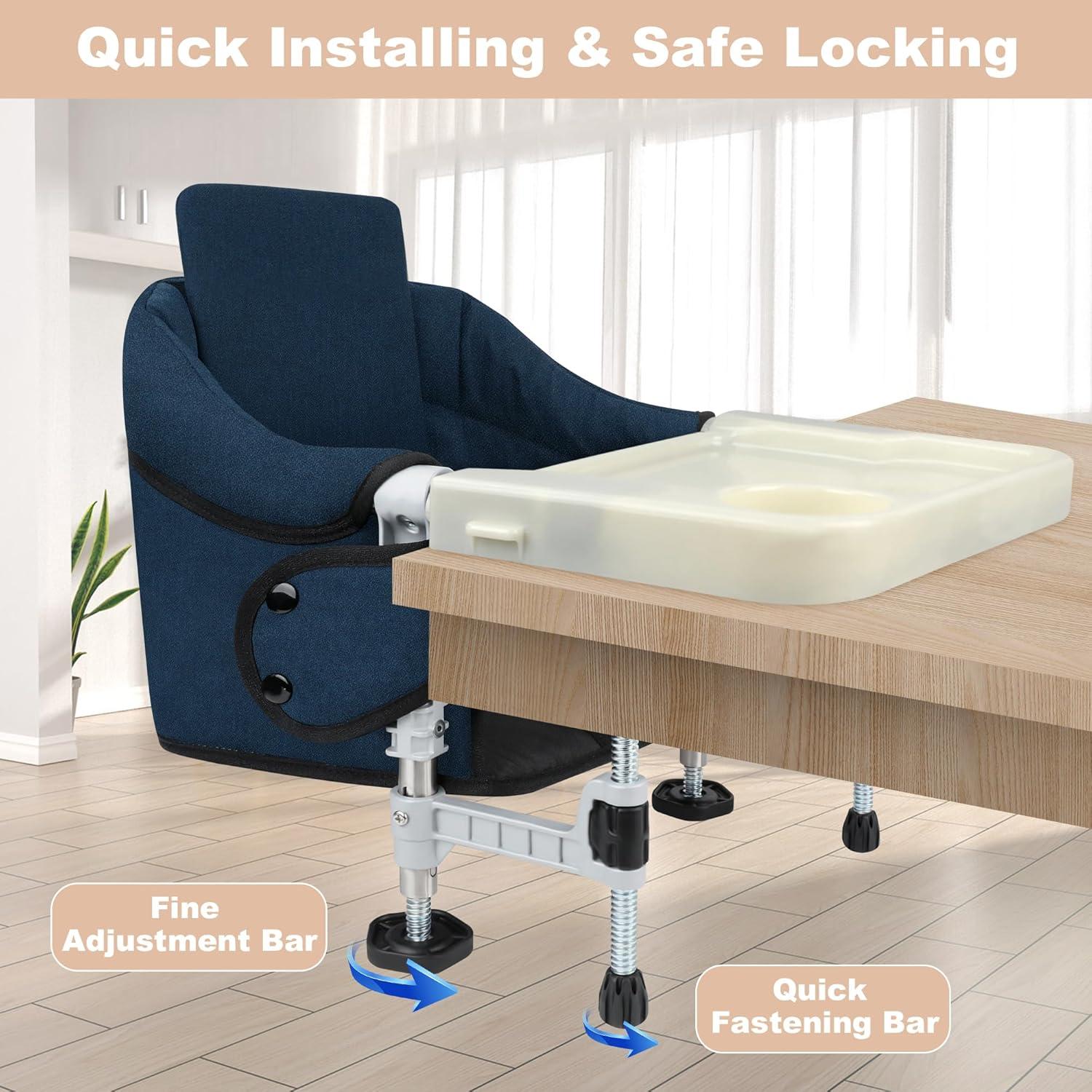 Silla Alta Portátil Jozzve con Gancho y Bandeja Removible Azul