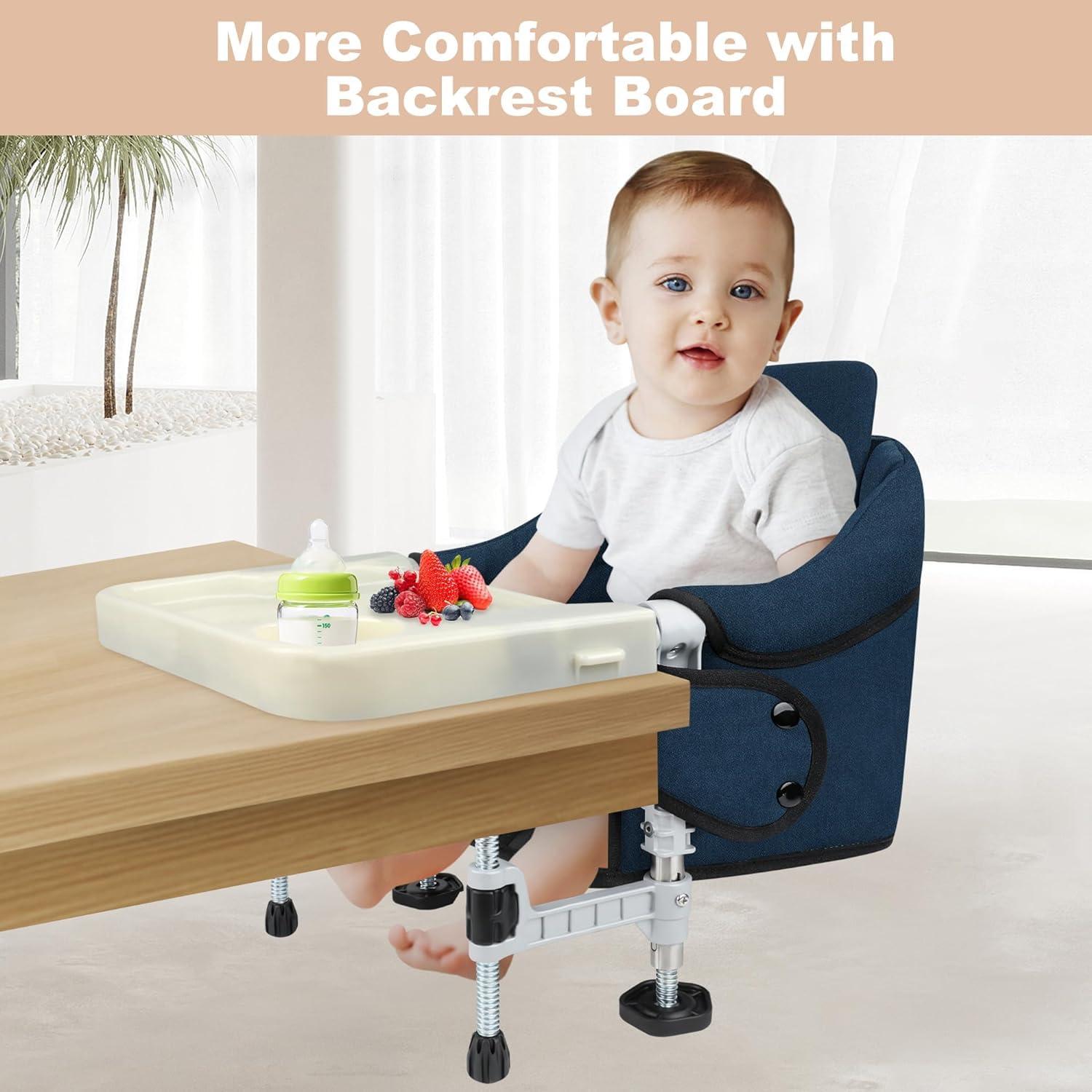 Silla Alta Portátil Jozzve con Gancho y Bandeja Removible Azul