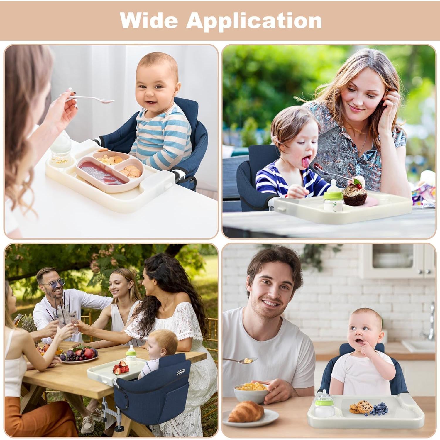 Silla Alta Portátil Jozzve con Gancho y Bandeja Removible Azul