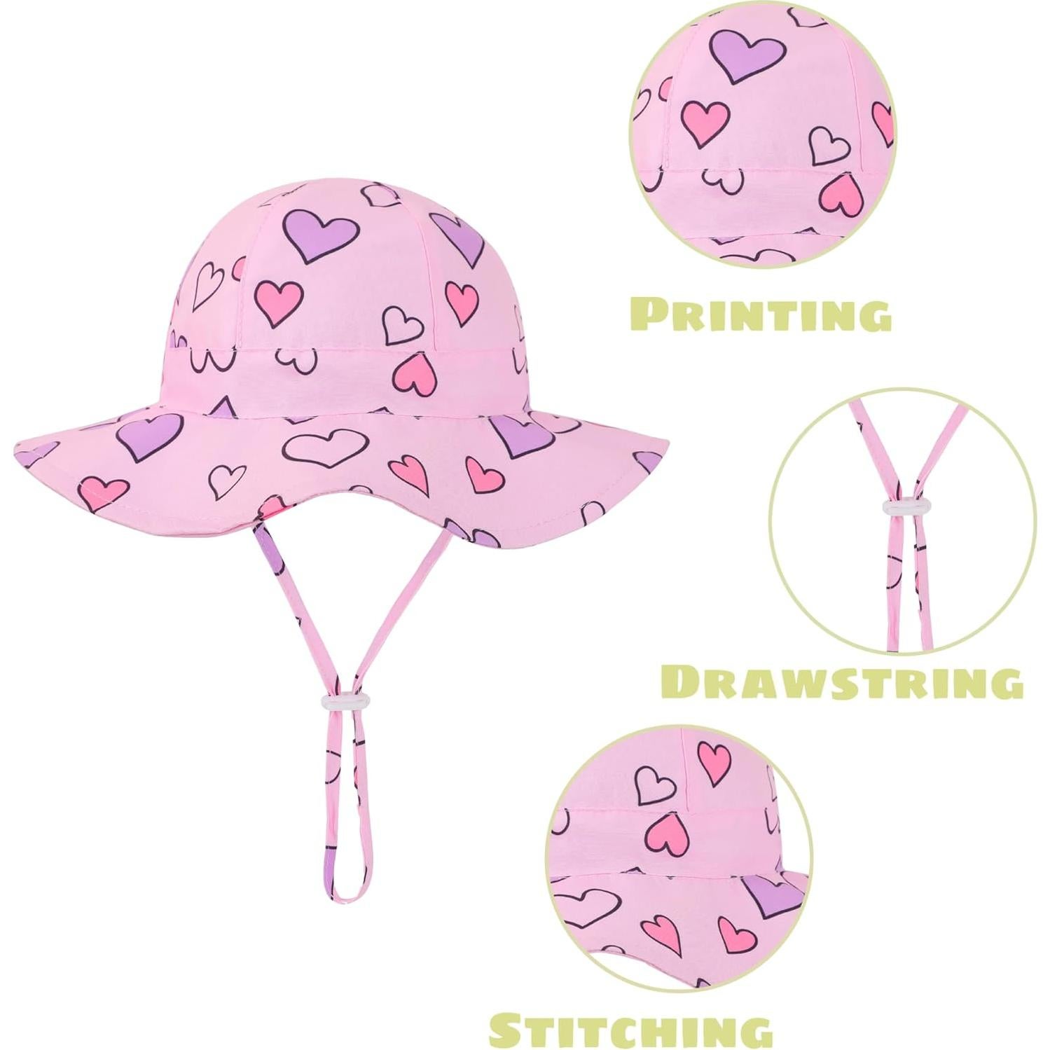 Sombrero de Sol Bebé Niña UPF 50+ Rosa Corazón 0-1 Año