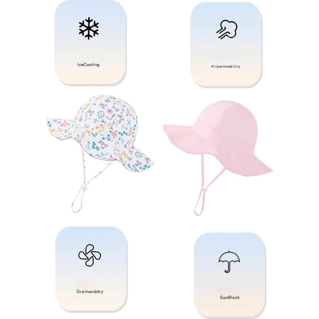 Sombrero de Sol Bebé Niña UPF 50+ Rosa Corazón 0-1 Año