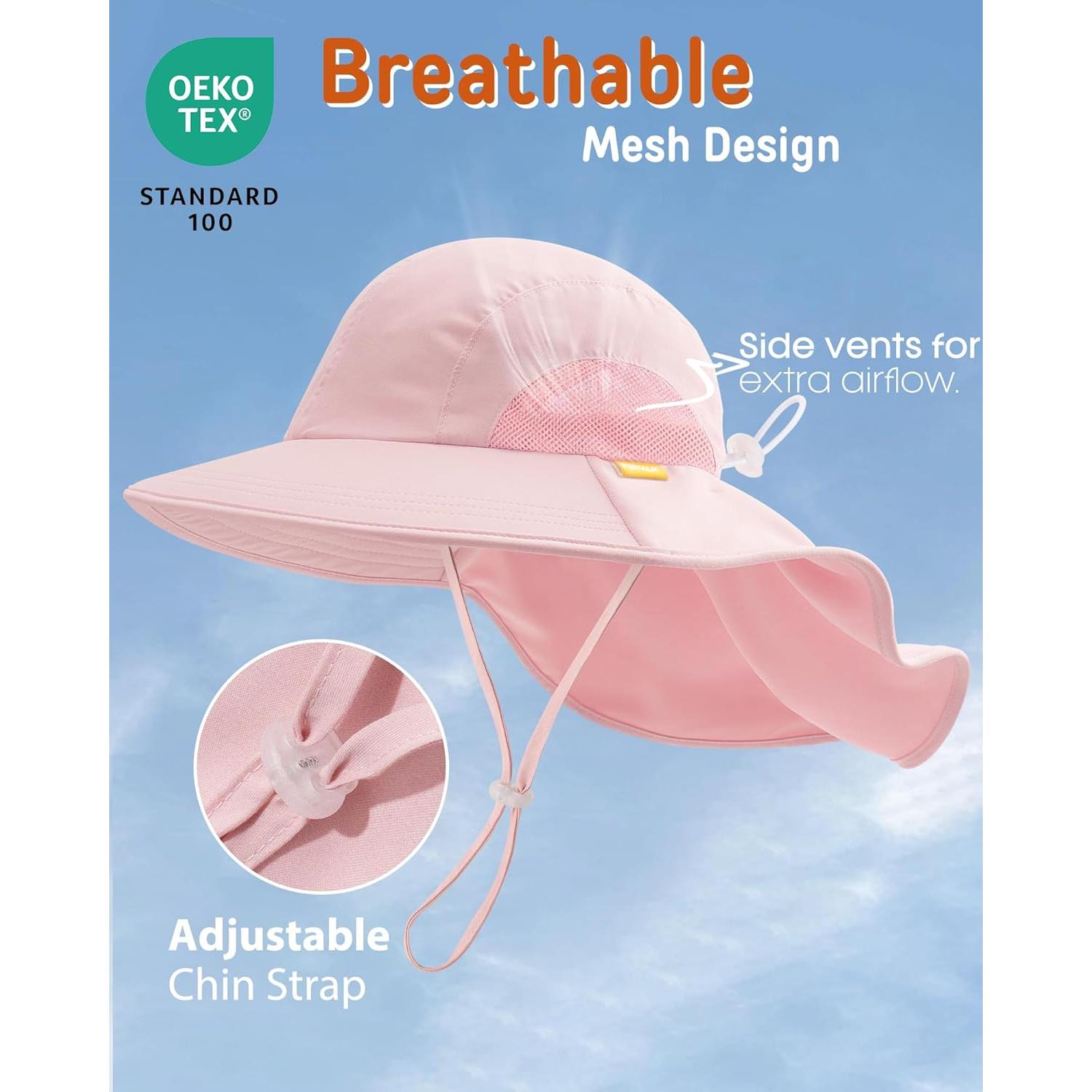 Sombrero de Sol FURTALK para Niños 2-5T UPF 50+ Blanco/Rosa