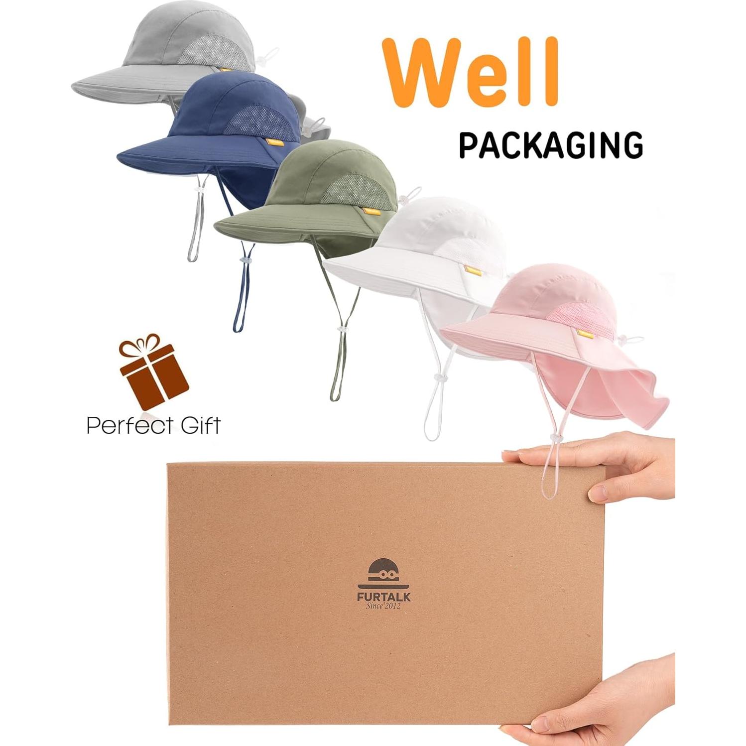 Sombrero de Sol FURTALK para Niños 2-5T UPF 50+ Blanco/Rosa