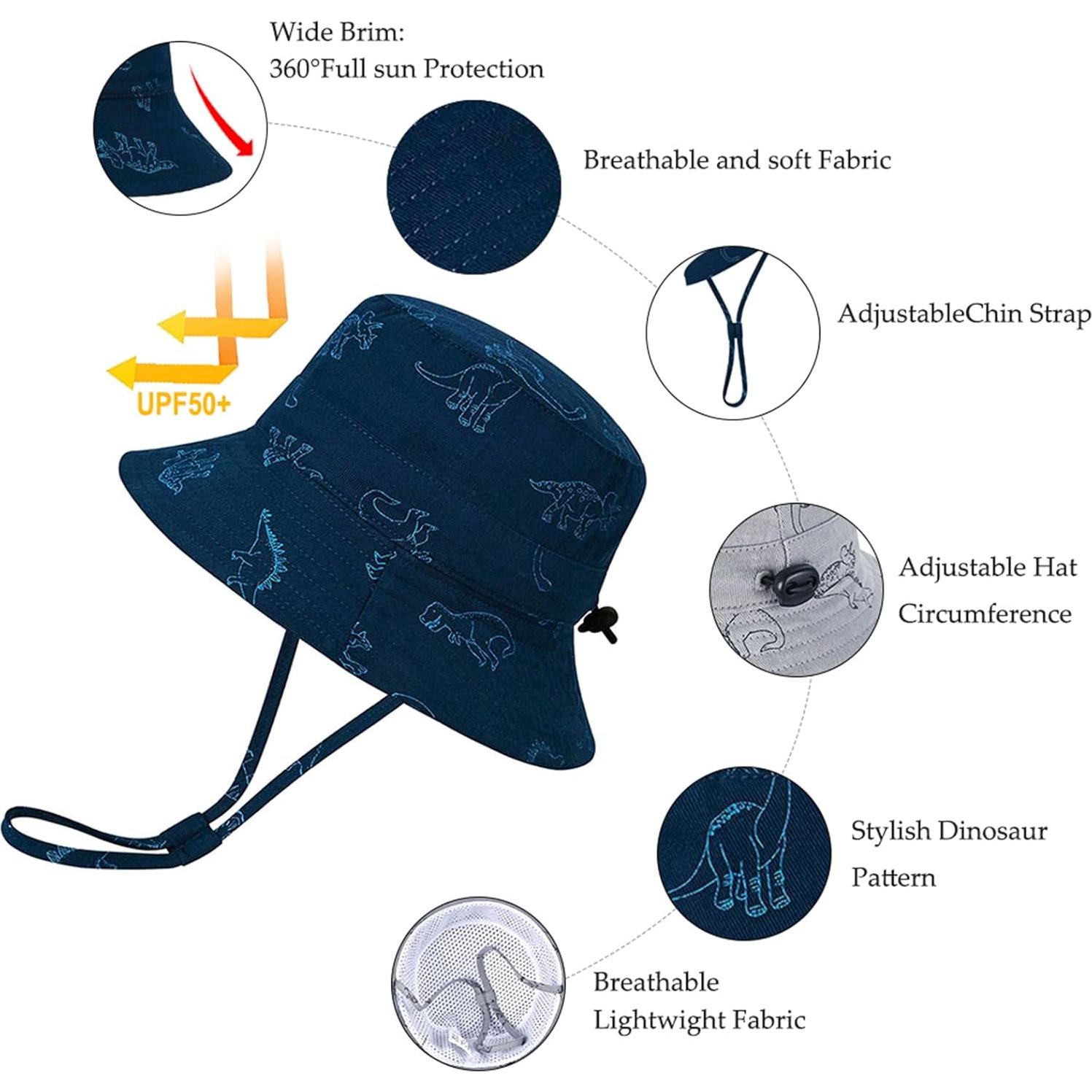 Sombrero de Sol para Bebé Dinosaurio UPF 50+ Ajustable