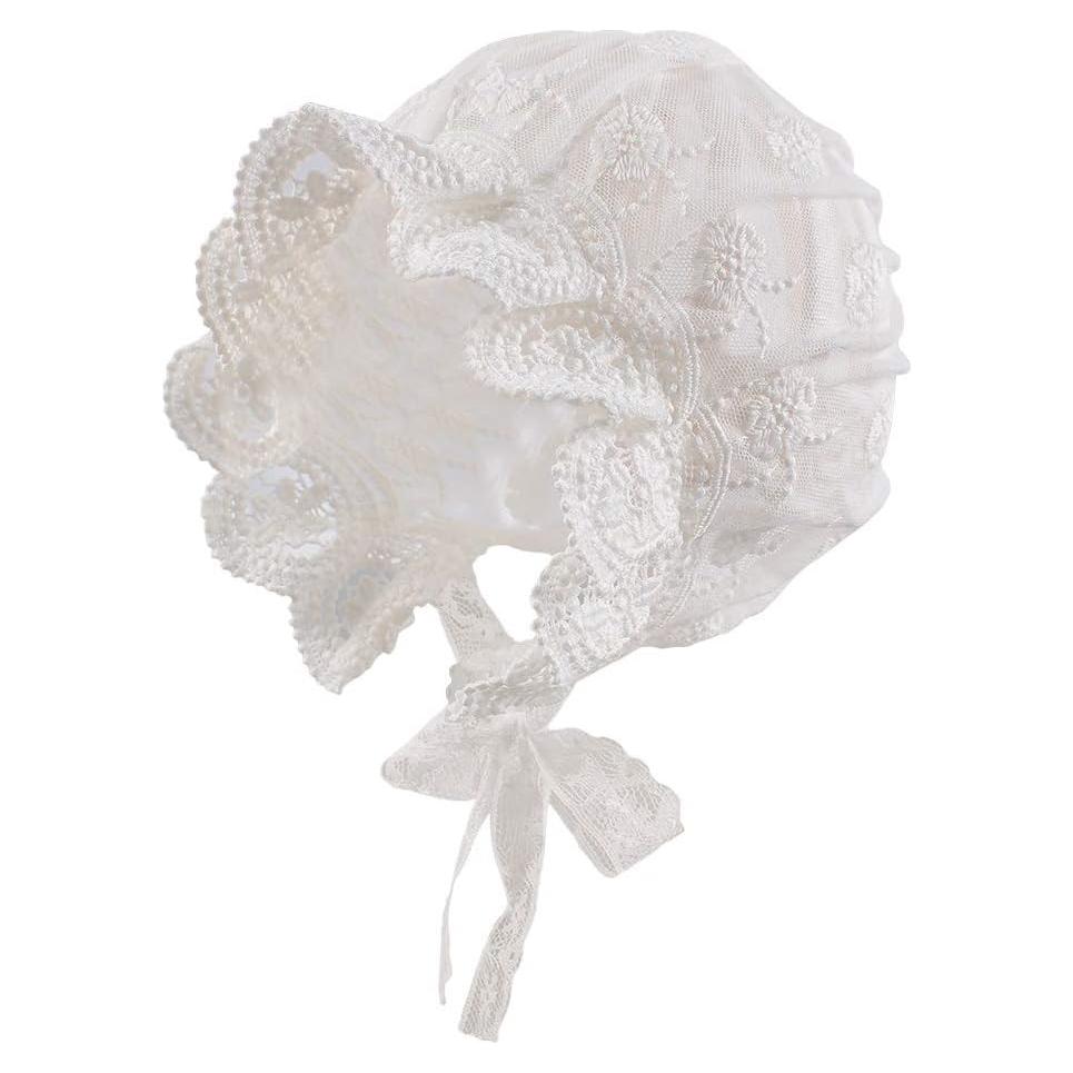 Bonete de Niña Bebé con Encaje de Algodón - 0-3 y 3-9 Meses