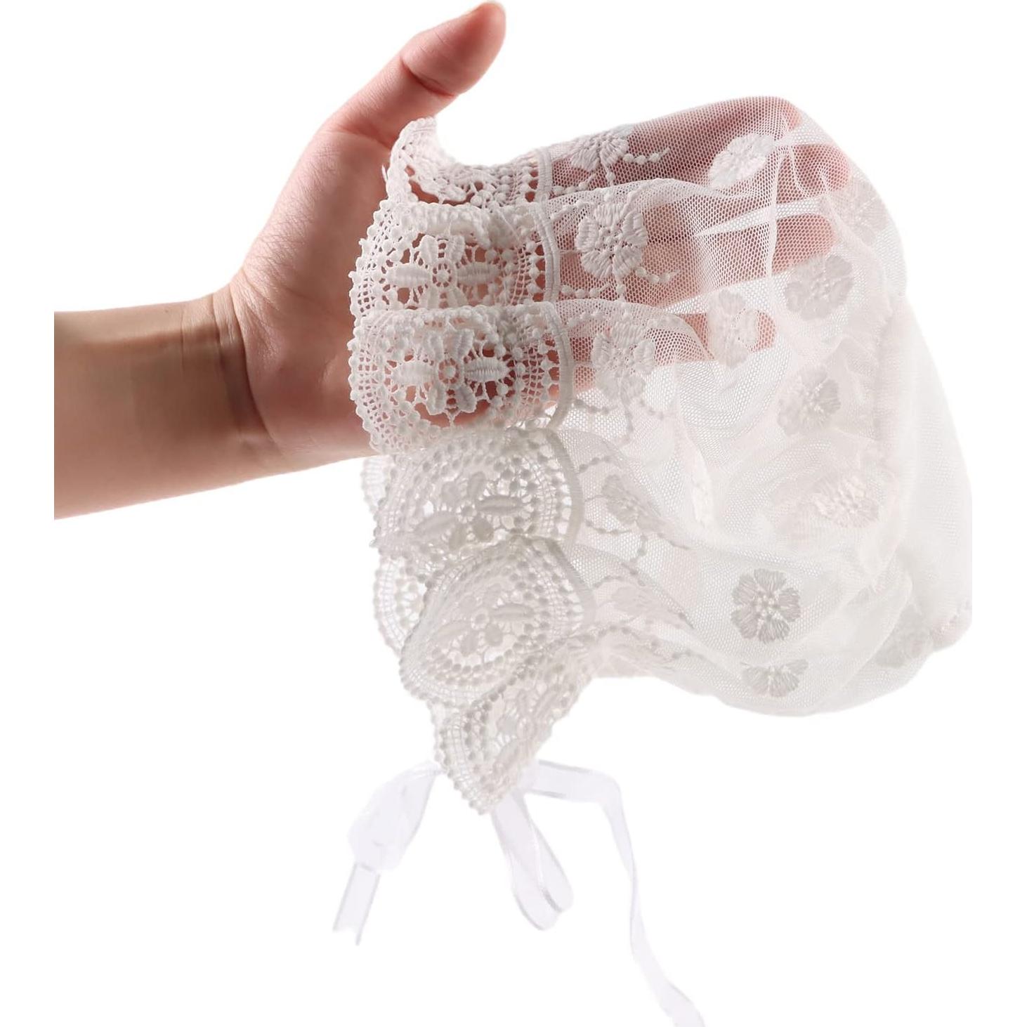 Bonete de Niña Bebé con Encaje de Algodón - 0-3 y 3-9 Meses