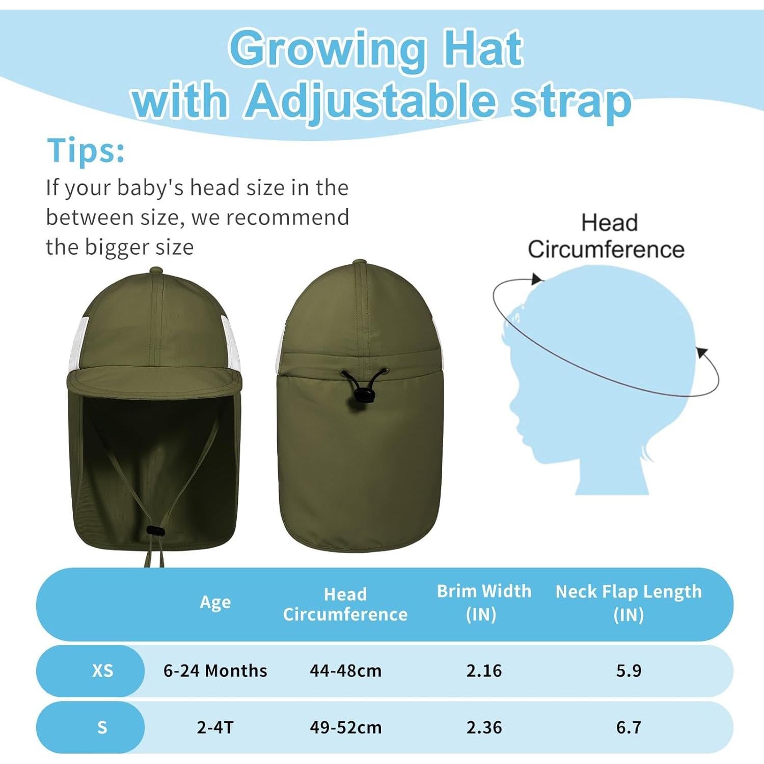 Sombrero de Sol Bebé UPF 50+ Ajustable Verde Militar