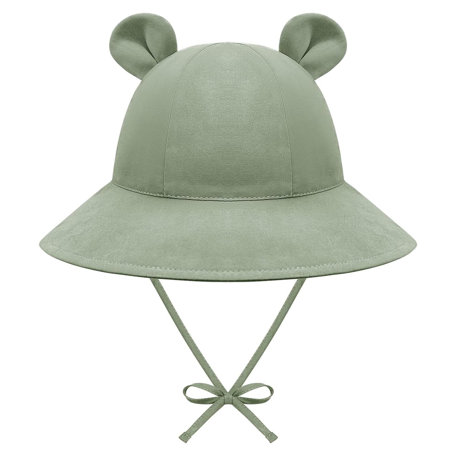 Sombrero de Sol Bebé UPF 50+ con Orejas de Oso Verde Claro