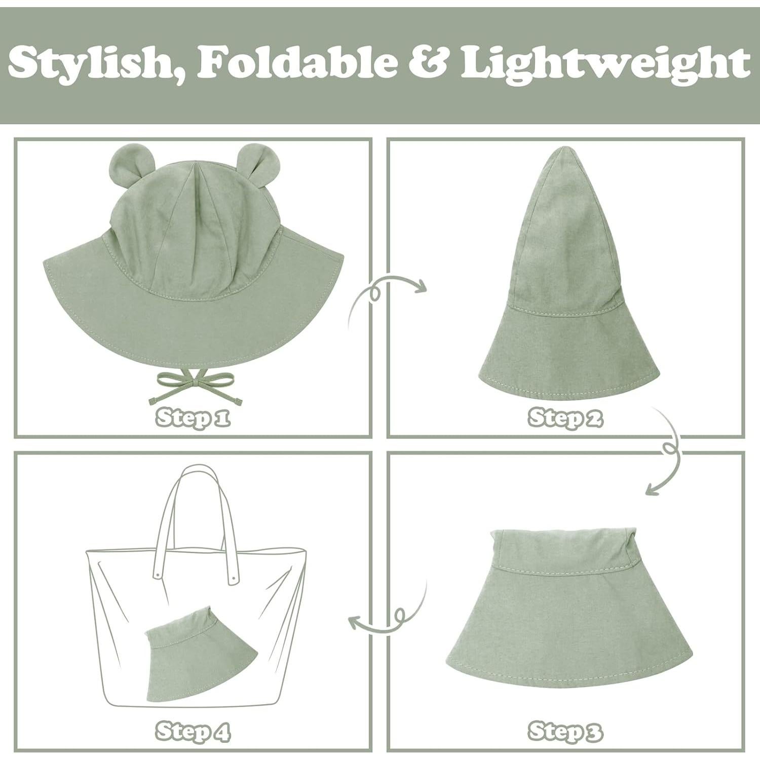 Sombrero de Sol Bebé UPF 50+ con Orejas de Oso Verde Claro