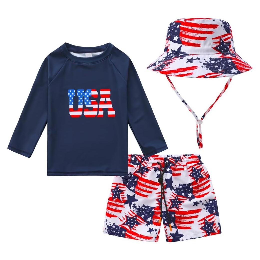 Conjunto de Traje de Baño 3 Piezas Niños UPF 50+ Bandera Americana