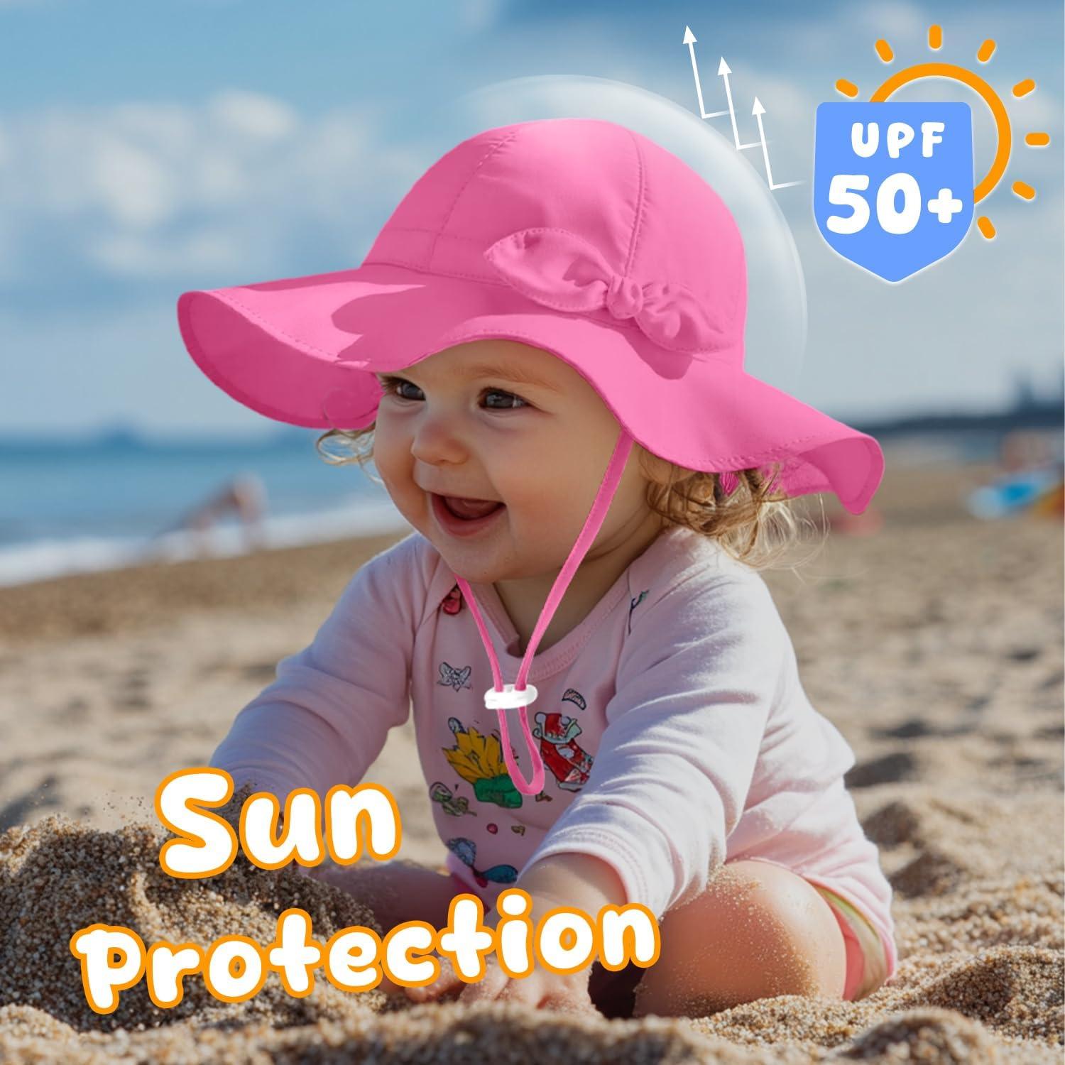 Sombrero de sol para bebé niña UPF 50+ ajustable rosa